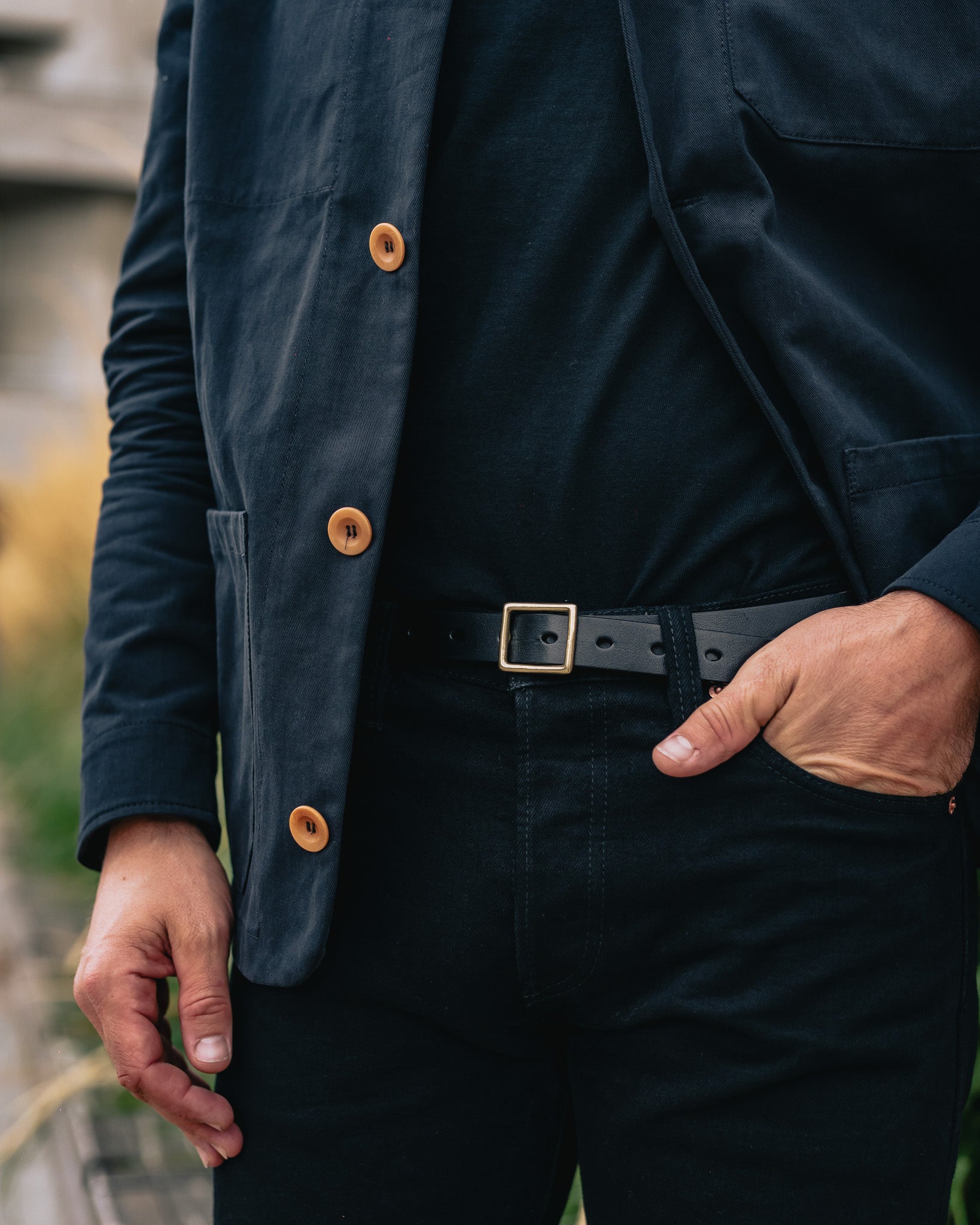 OGL Obbies Square Buckle Leather Belt - Full Dyed Black