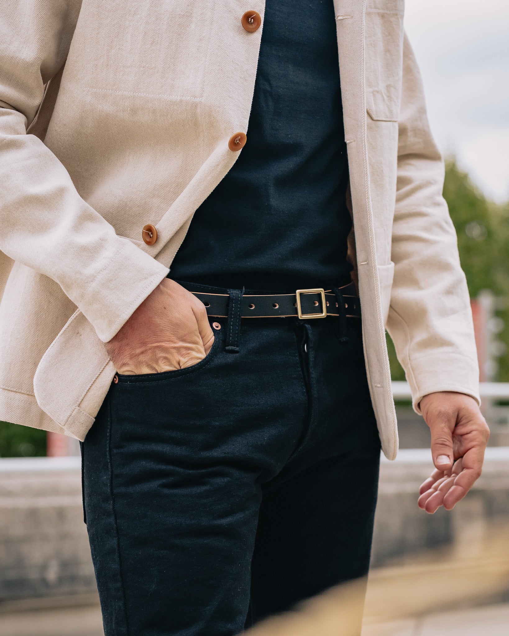 OGL Obbies Square Buckle Leather Belt - Hand Dyed Black