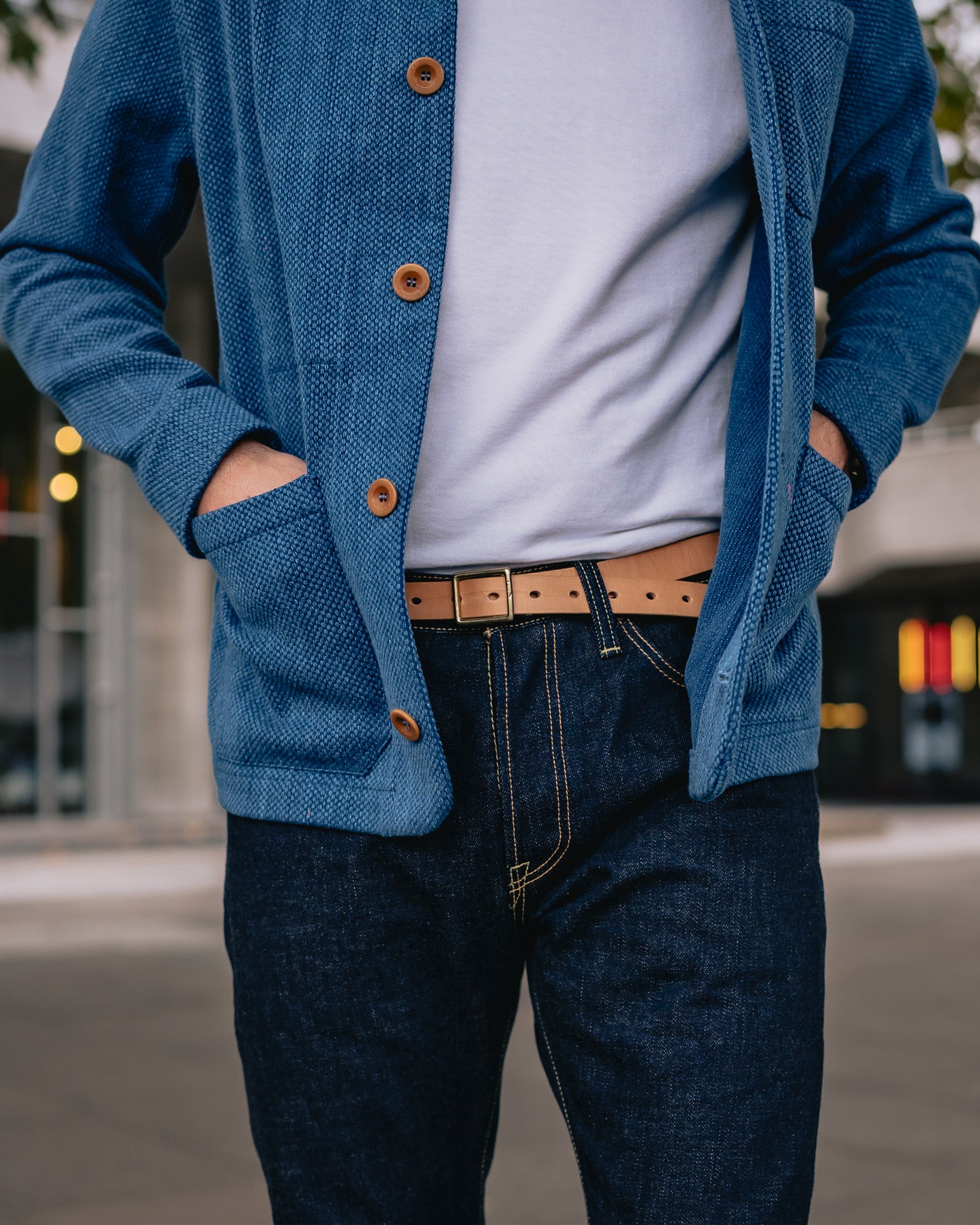 OGL Obbies Square Buckle Leather Belt - Natural