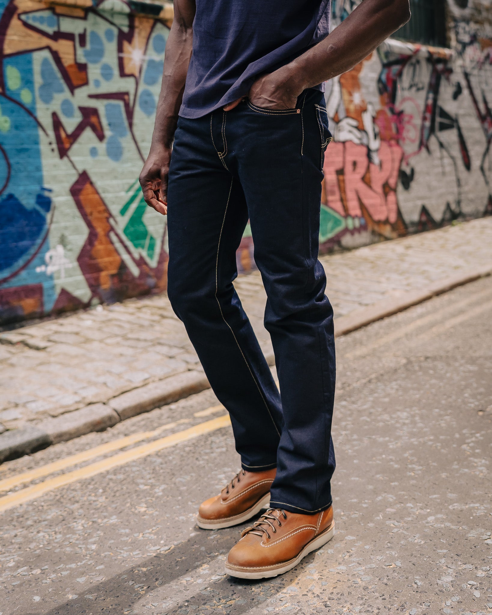 14oz Selvedge Denim Slim Straight Cut Jeans - Indigo/Black – Iron