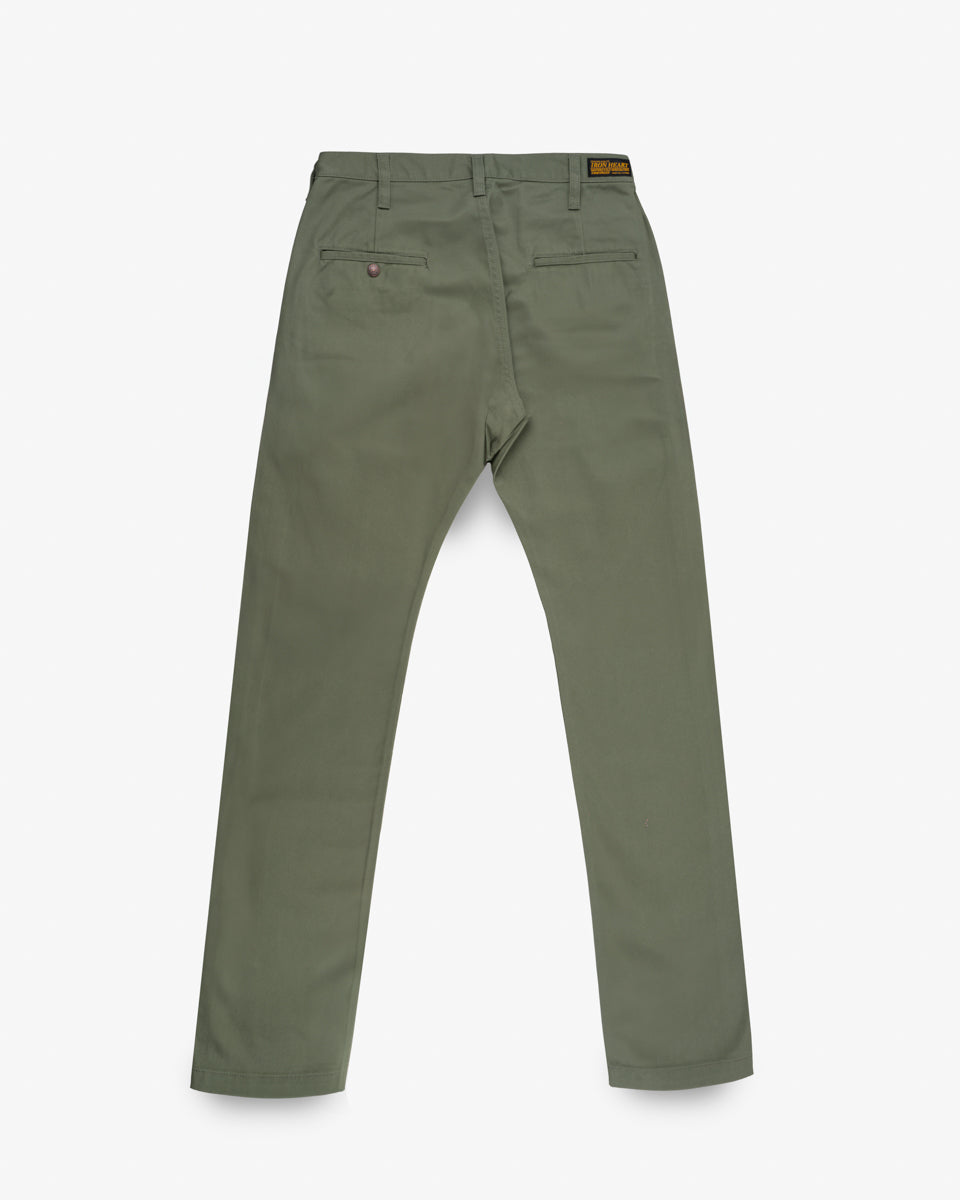 9oz Mercerised Selvedge Cotton Relaxed Tapered Cut Chinos - Olive