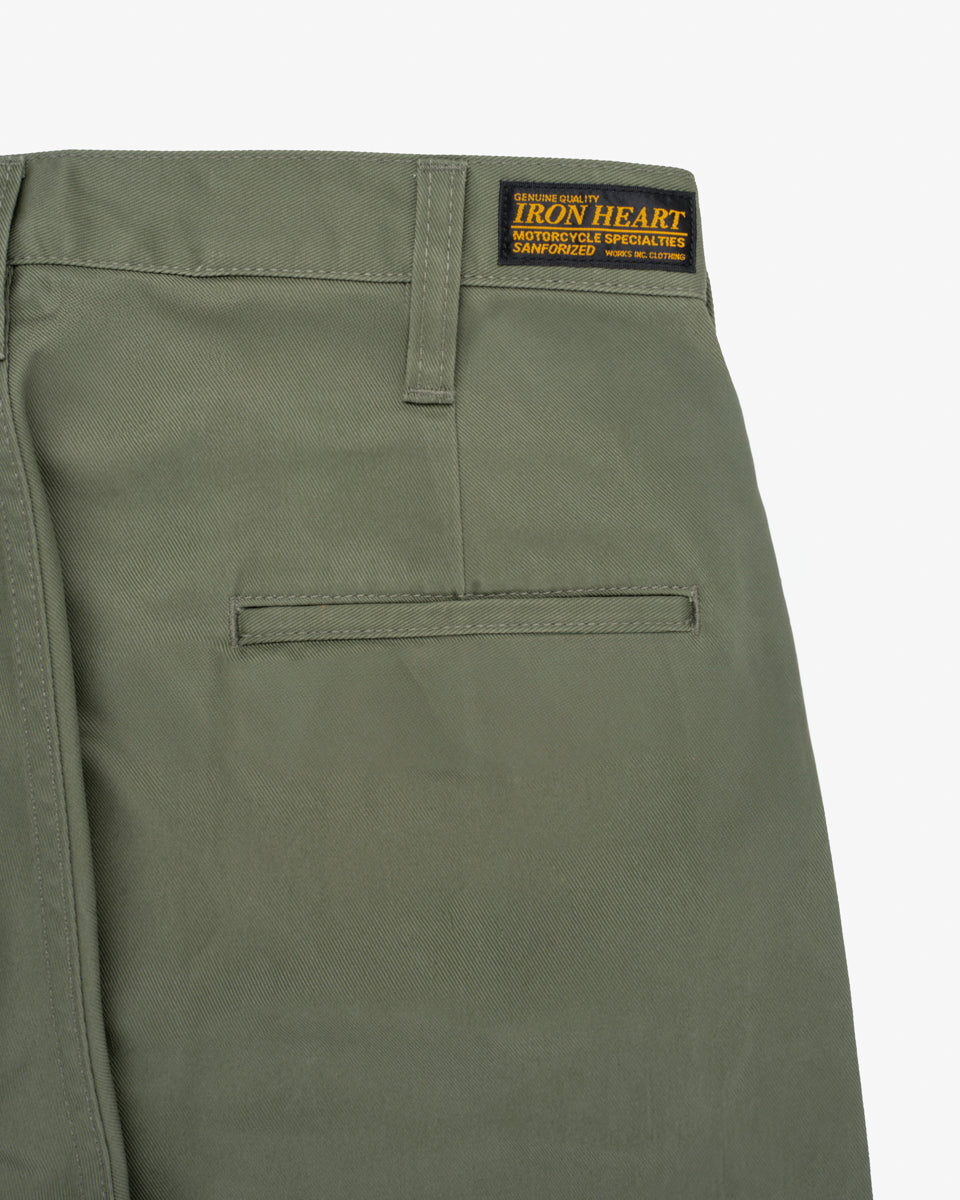 9oz Mercerised Selvedge Cotton Relaxed Tapered Cut Chinos - Olive