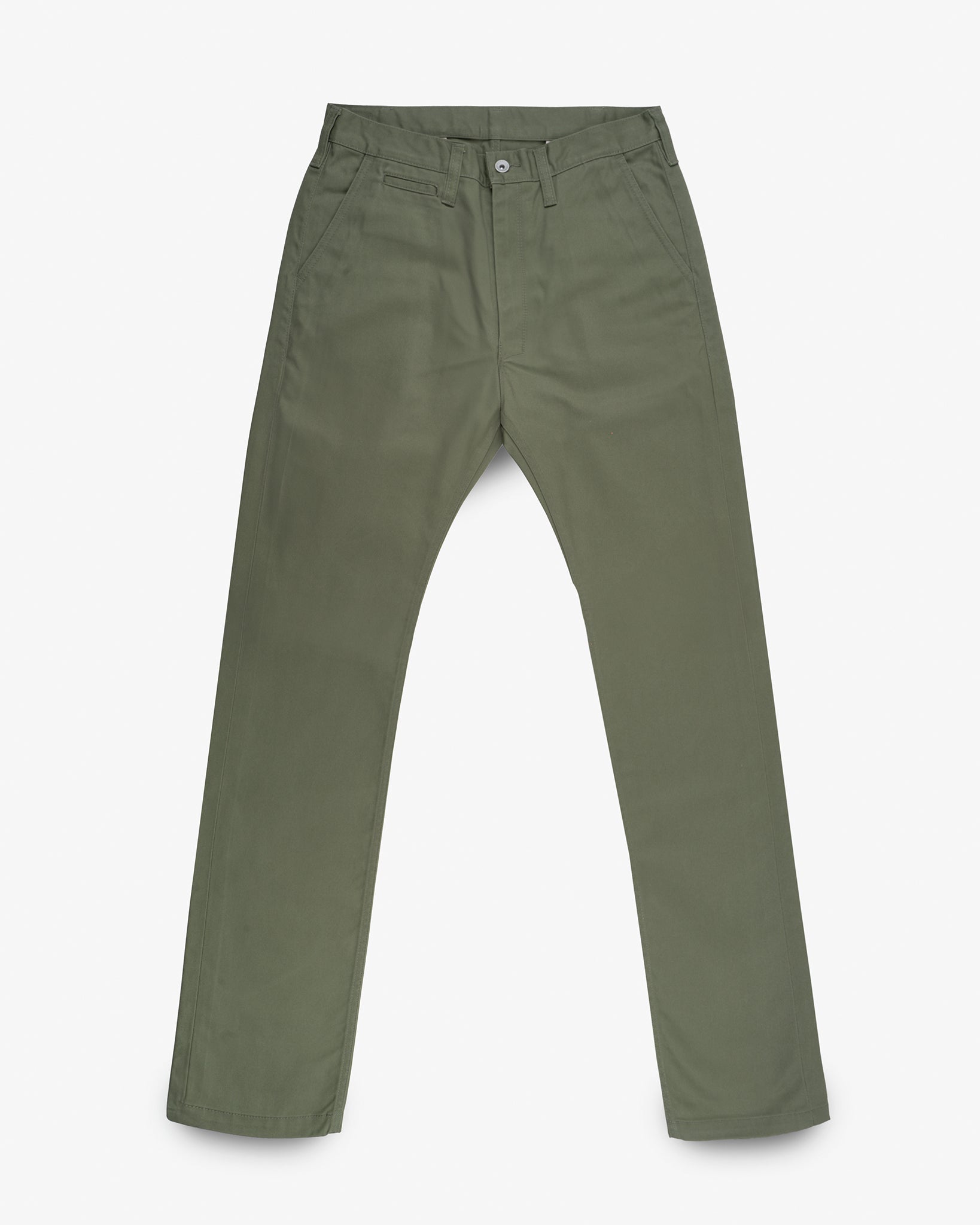 9oz Mercerised Selvedge Cotton Relaxed Tapered Cut Chinos - Olive