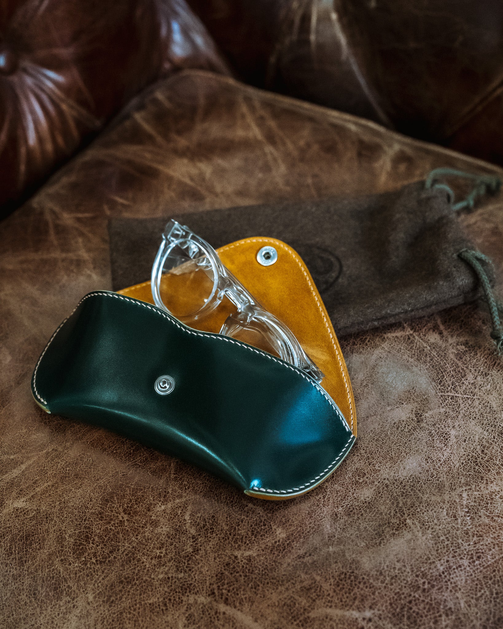 Gizemo Leathers Shell Cordovan Glasses Case - Green
