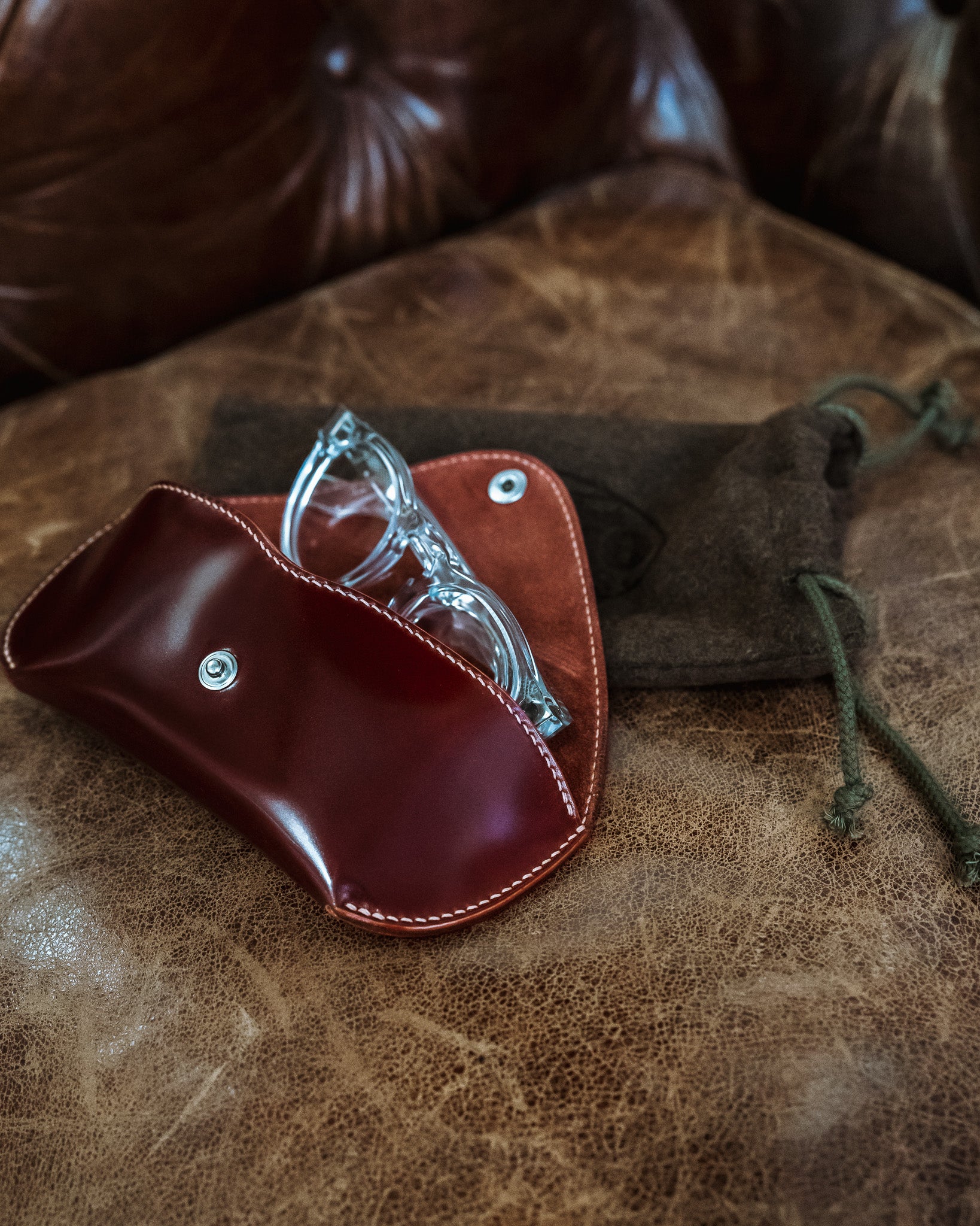 Gizemo Leathers Shell Cordovan Glasses Case - Burgundy