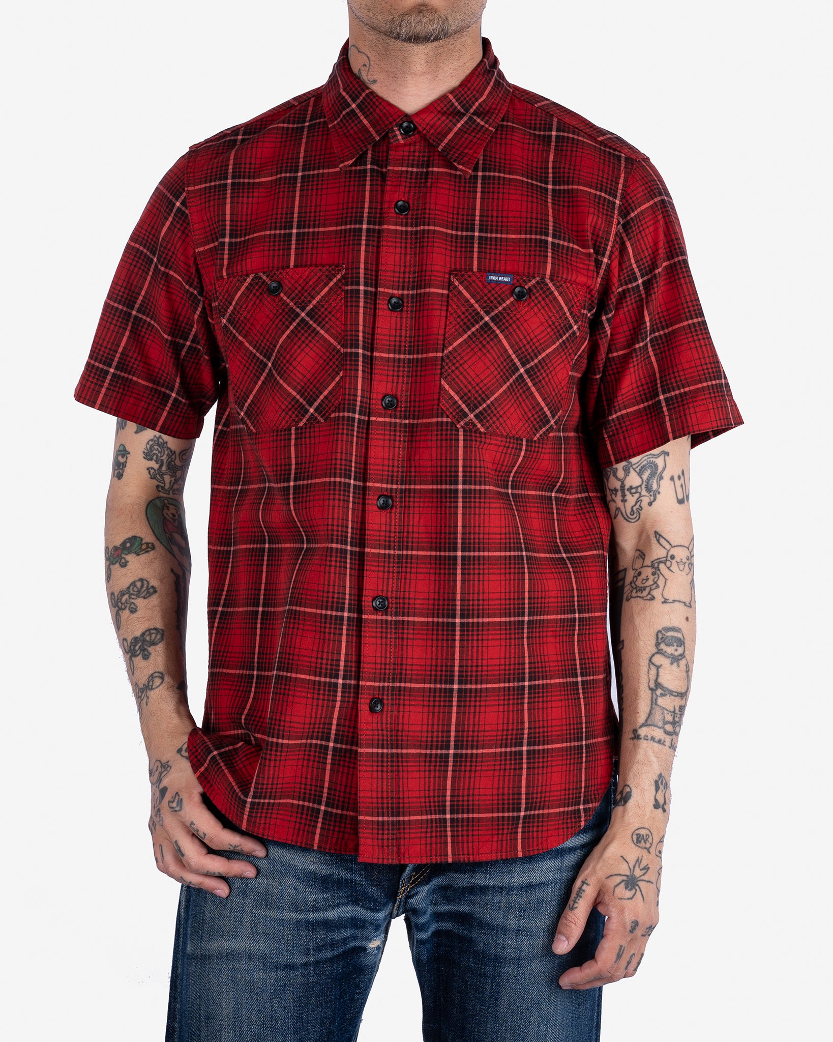 5oz Selvedge Short Sleeved Work Shirt - Red Vintage Check