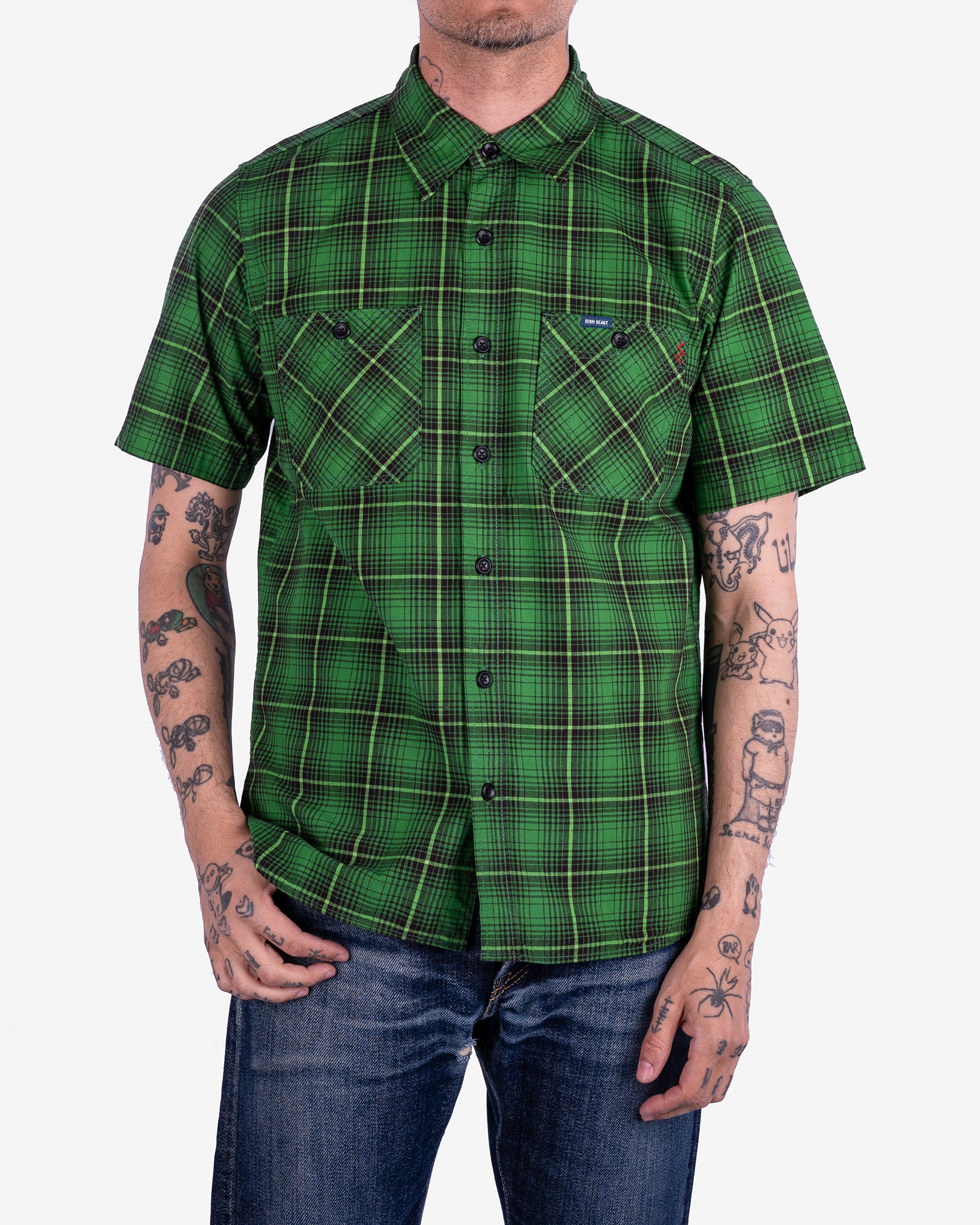 5oz Selvedge Short Sleeved Work Shirt - Green Vintage Check