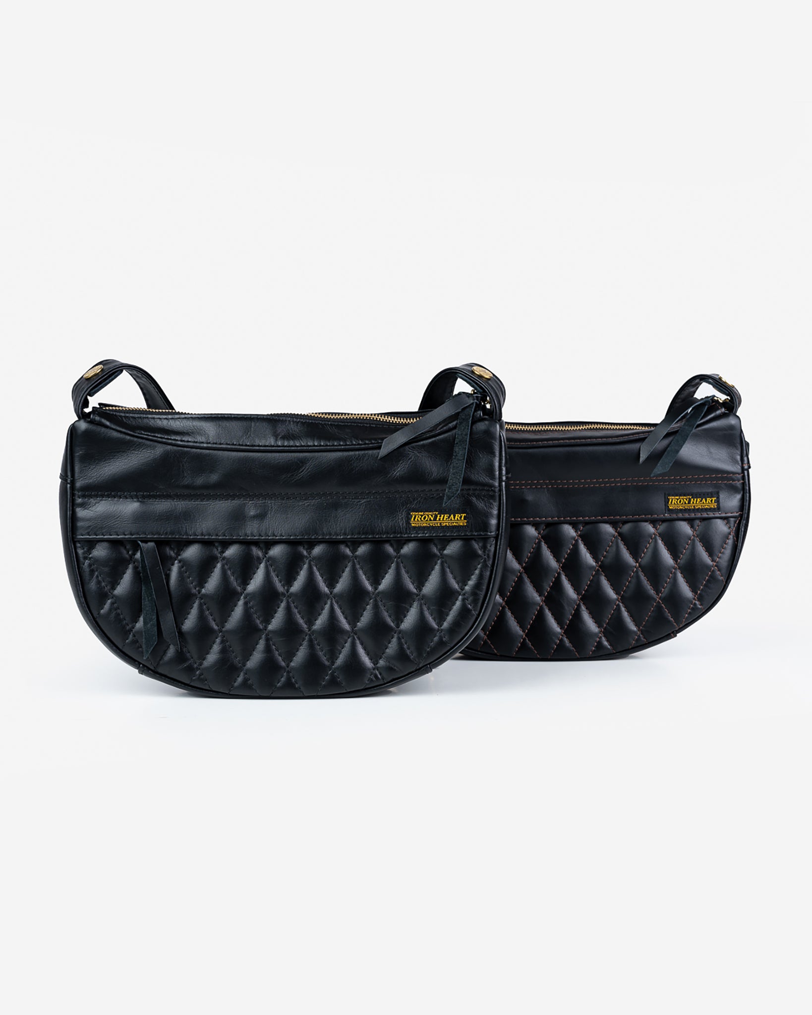 Black Leather Diamond Stitched Shoulder Bag – Iron Heart