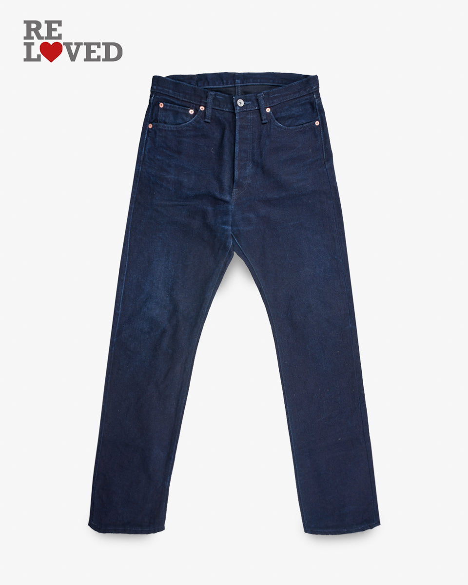 14oz Selvedge Denim Relaxed Tapered Cut  Jeans - Indigo/Black (IH-888S-142ib) Tag 34, Hemmed to 31.5"
