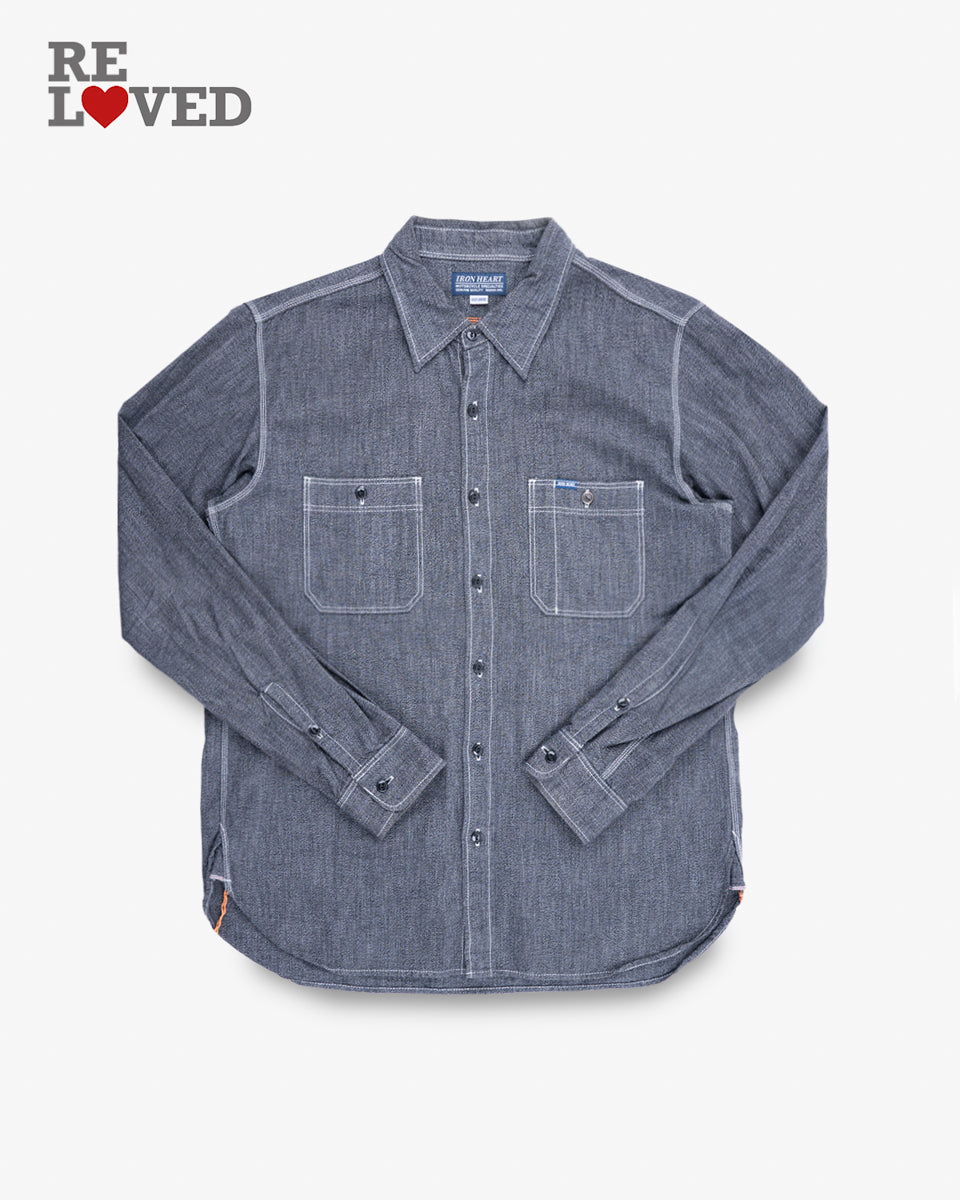10oz Mock Twist Selvedge Chambray Work Shirt - Black 'The Salt and Pepper' (IHSH-290-BLK) Size XXXL