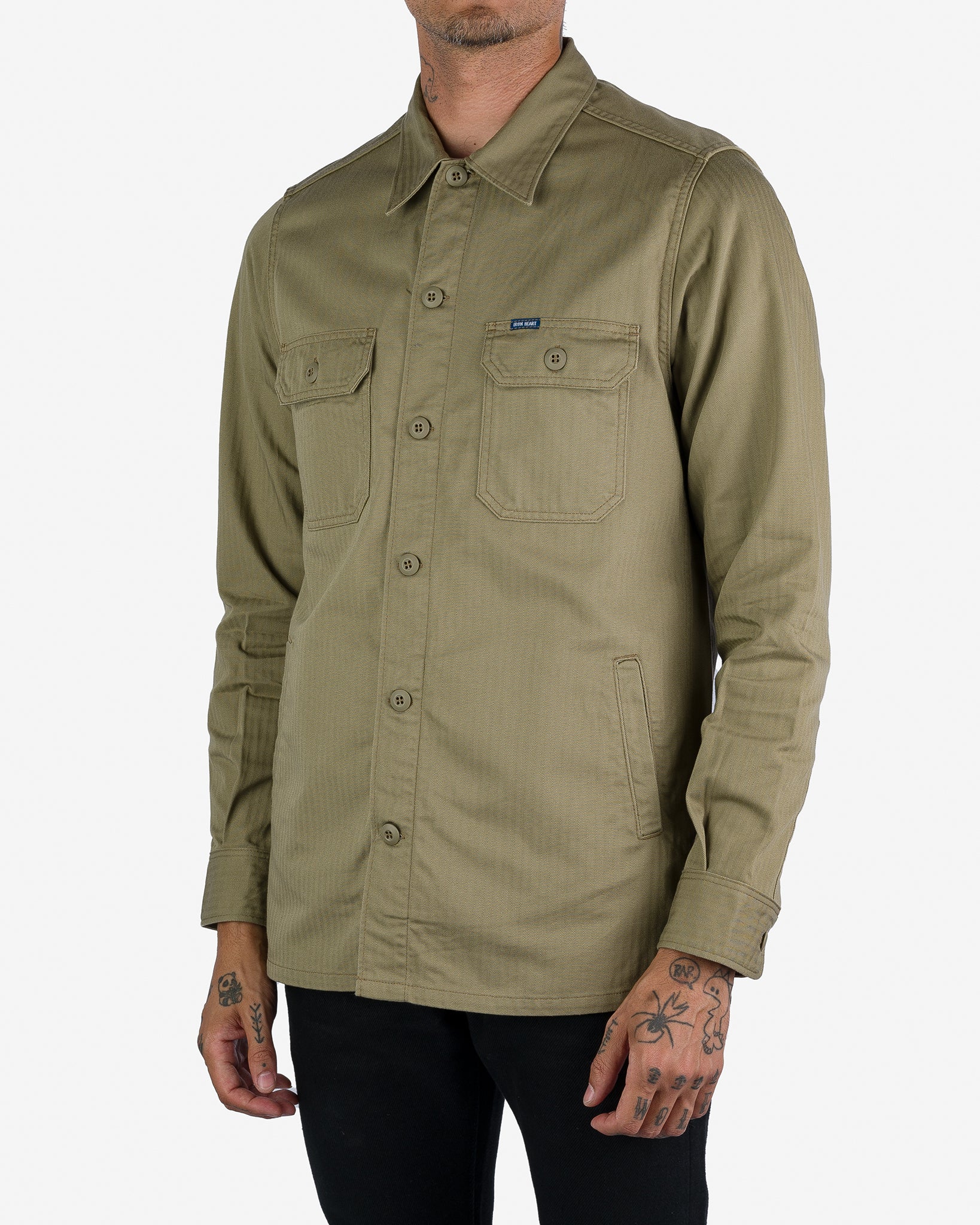 9oz Herringbone Military Shirt - Beige