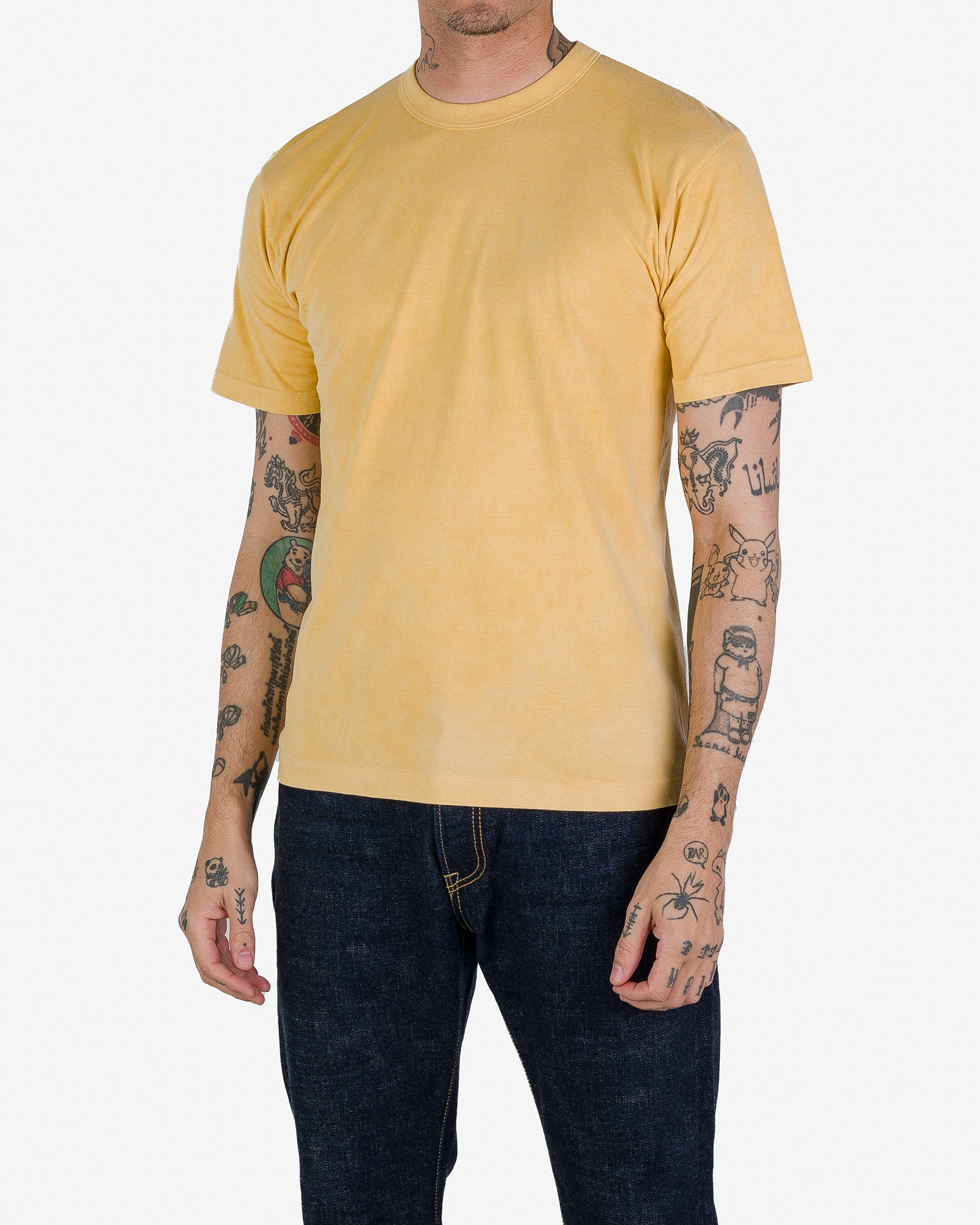 UTILITEES - 5.5oz Loopwheel Crew Neck T-Shirt - Hand Dyed Yellow