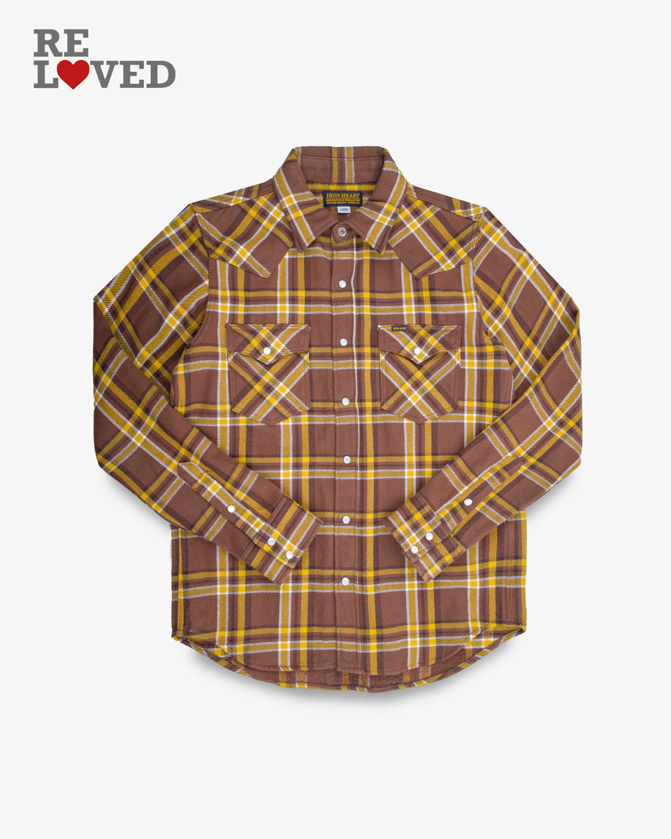 Ultra Heavy Flannel Crazy Check Western Shirt - Brown (IHSH-372-BRN) Size Large