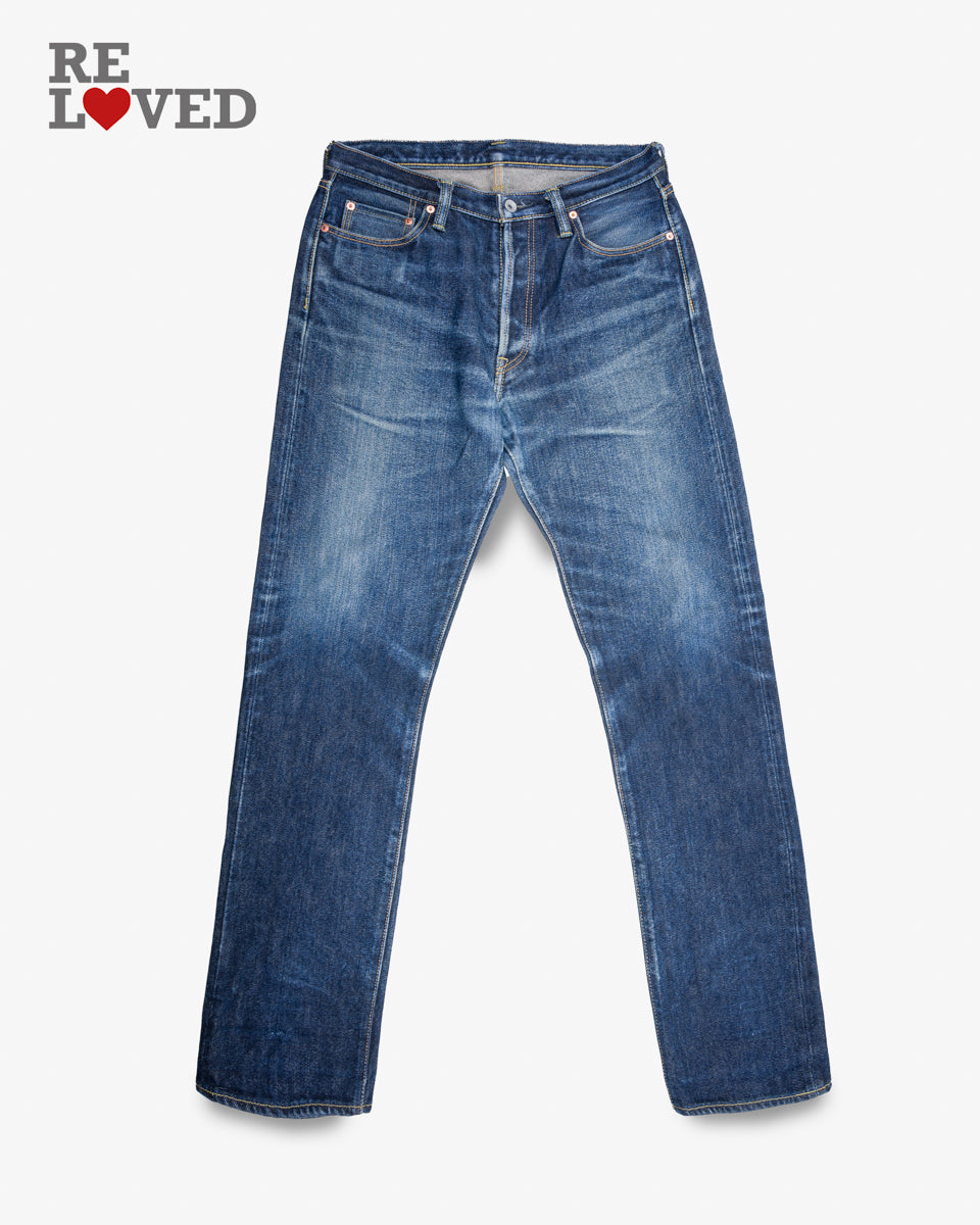 21oz Selvedge Denim Medium/High Rise Tapered Cut Jeans - Indigo (IH-888S-21) Tag 35, Hemmed to 35.0''
