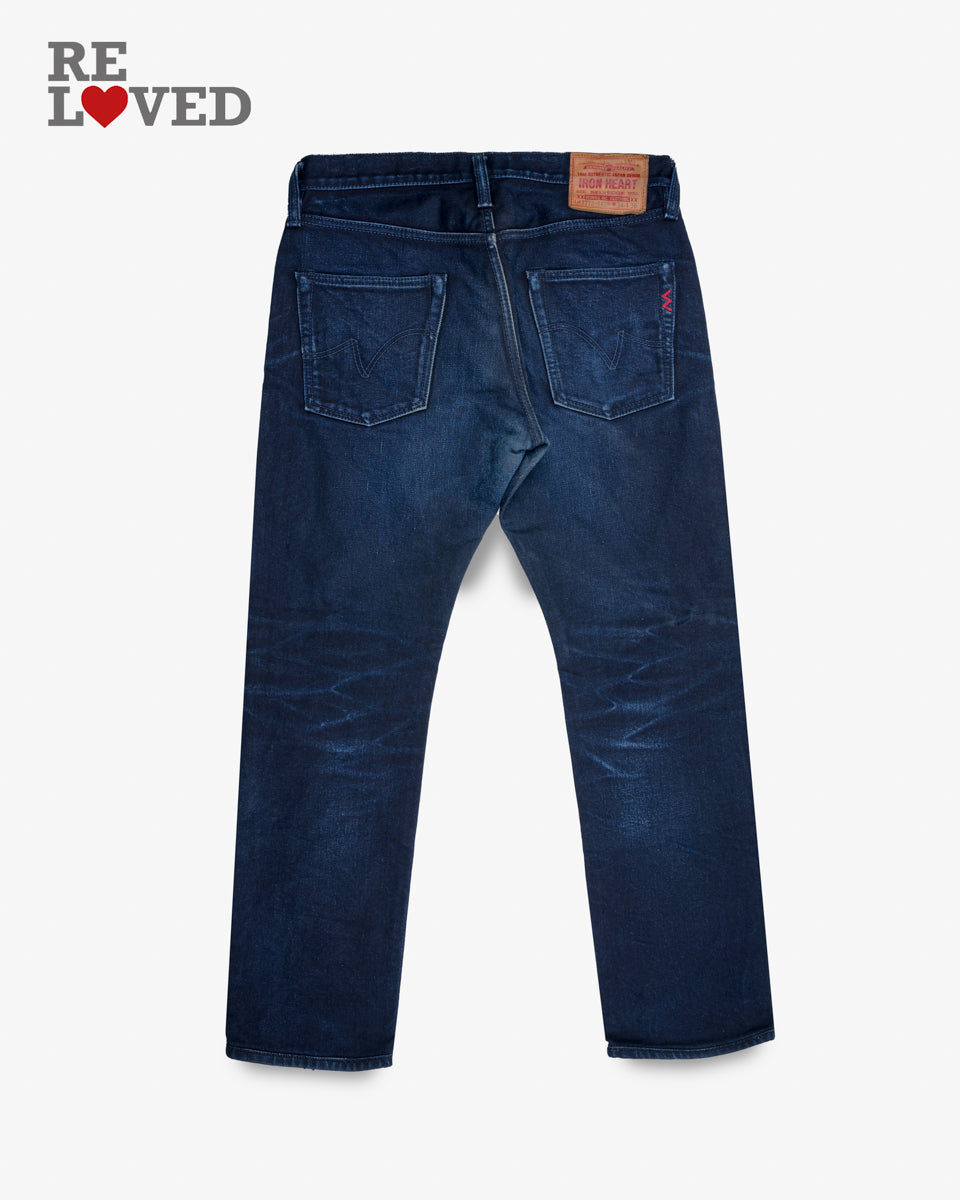 14oz Selvedge Denim Slim Tapered Cut Jeans - Indigo/Black (IH-777s-142ib) Tag 34, Hemmed to 29.5"