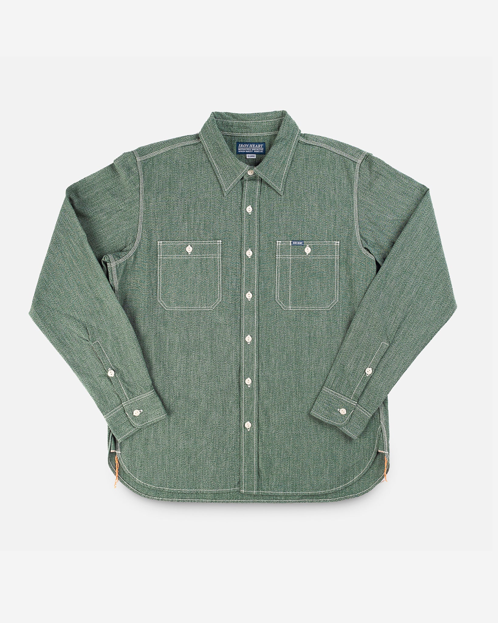 10oz Mock Twist Selvedge Chambray Work Shirt - Green 'The Salt and Jalapeño'