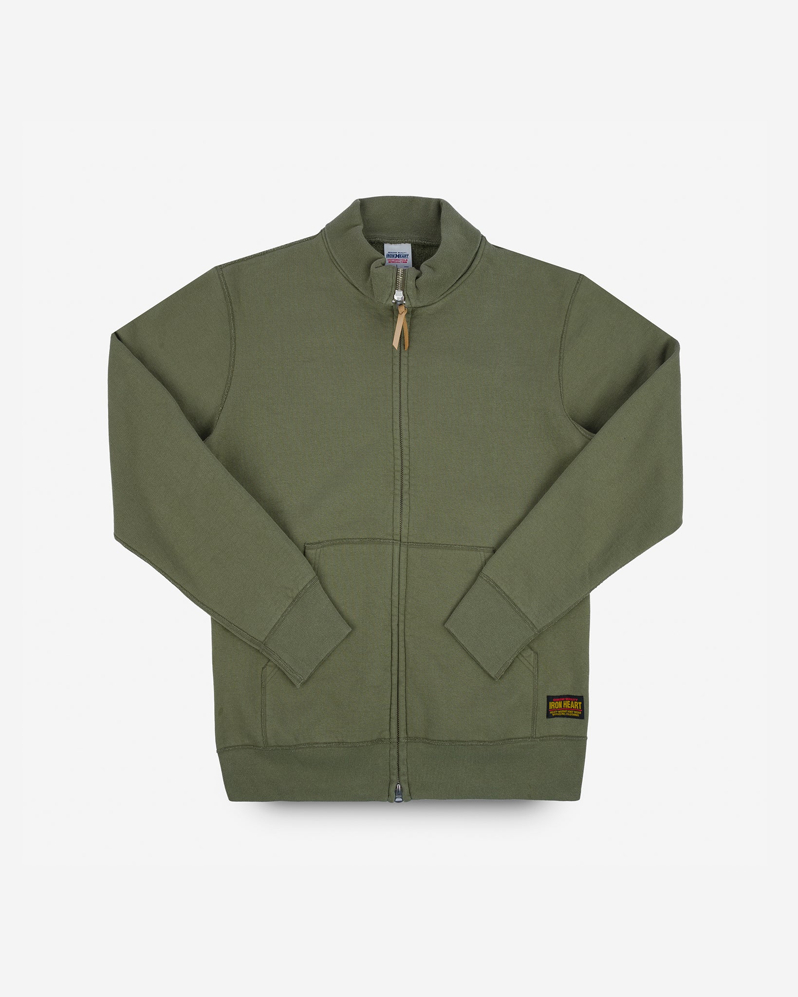 14oz Ultra Heavyweight Loopwheel Cotton Zip Up Sweater - Olive Green