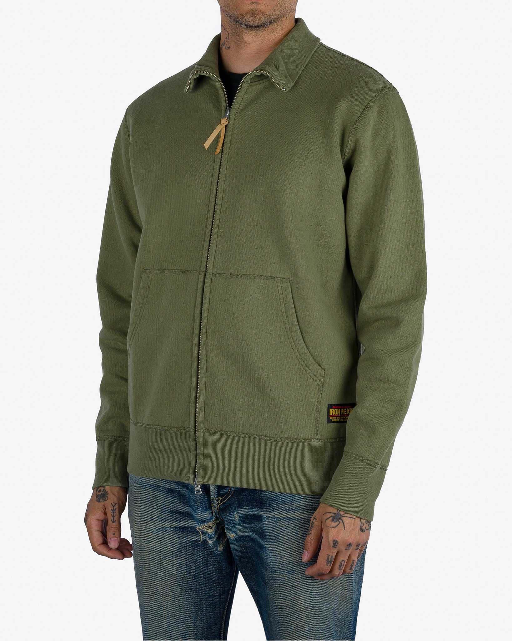 14oz Ultra Heavyweight Loopwheel Cotton Zip Up Sweater - Olive Green