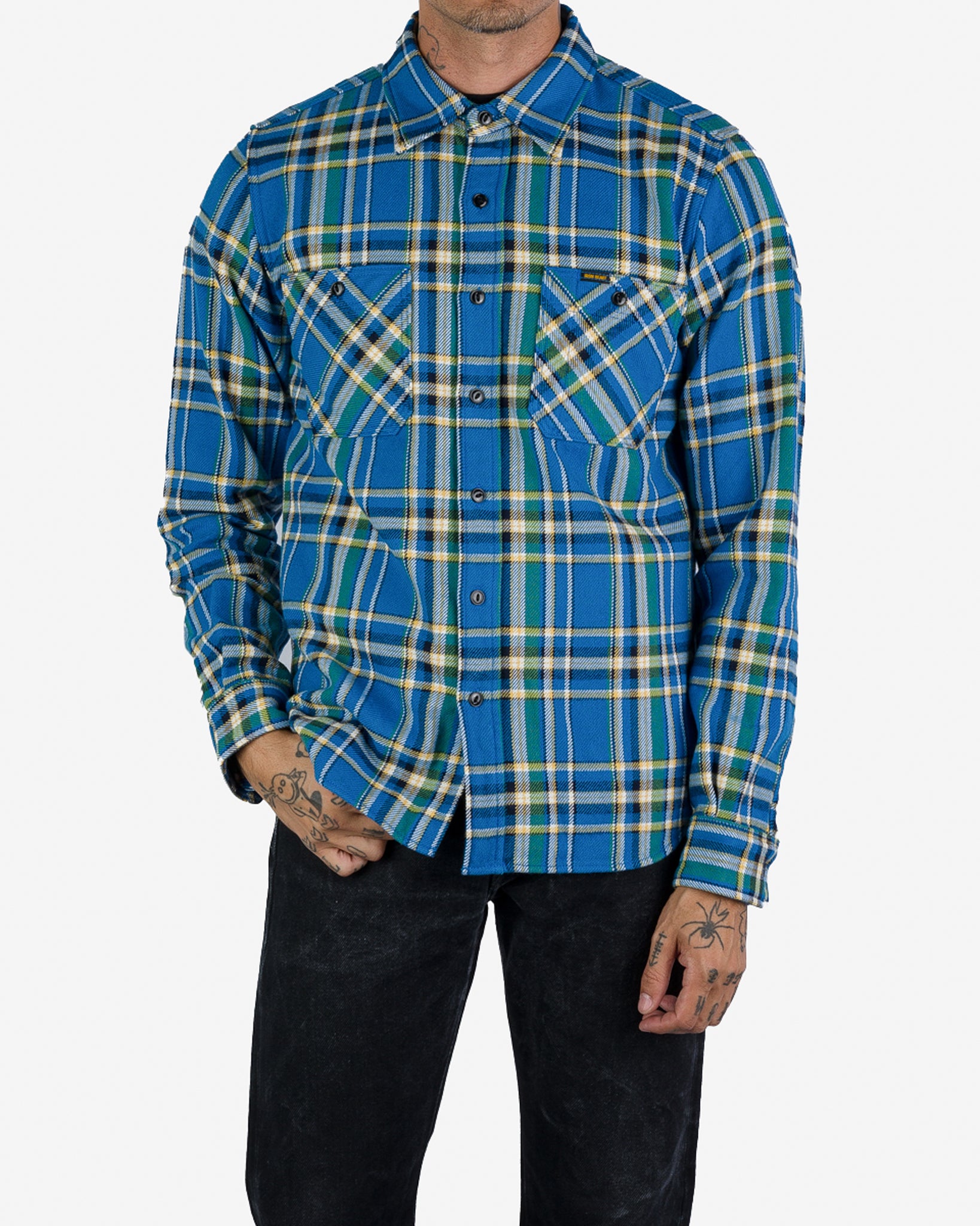 Ultra Heavy Flannel Tartan Check Work Shirt - Blue