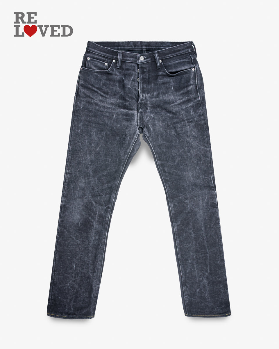 25oz Selvedge Denim Relaxed Tapered Cut Jeans - Black/Black (IH-888-XHSbb) Tag 38, Hemmed to 34.3"