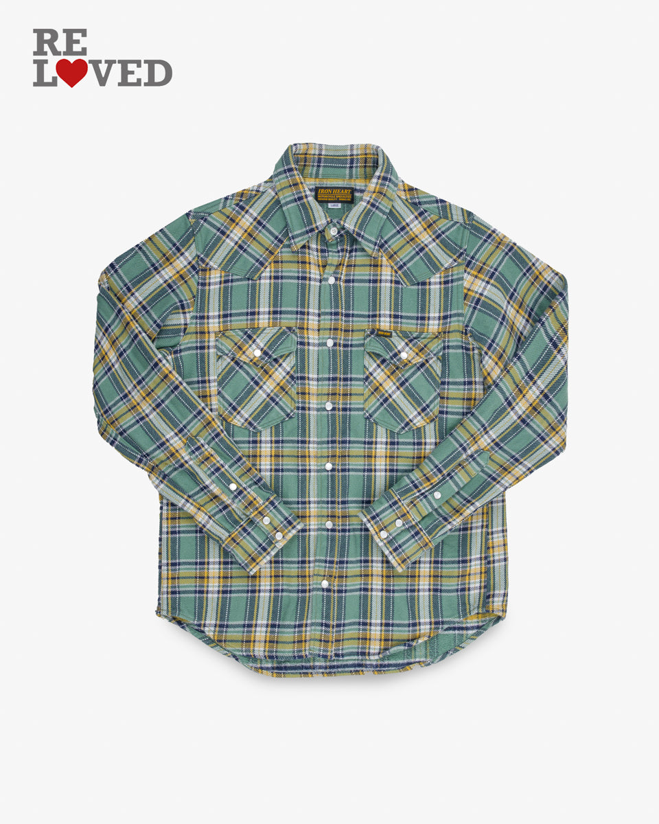 Ultra Heavy Flannel Tartan Check Western Shirt - Green (IHSH-337-GRN) Size L