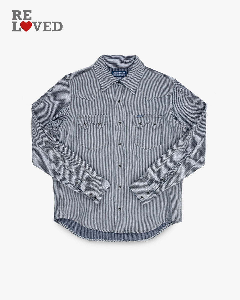 8oz Herringbone Hickory Stripe Western Shirt - Indigo (IHSH-365-IND) Size Large