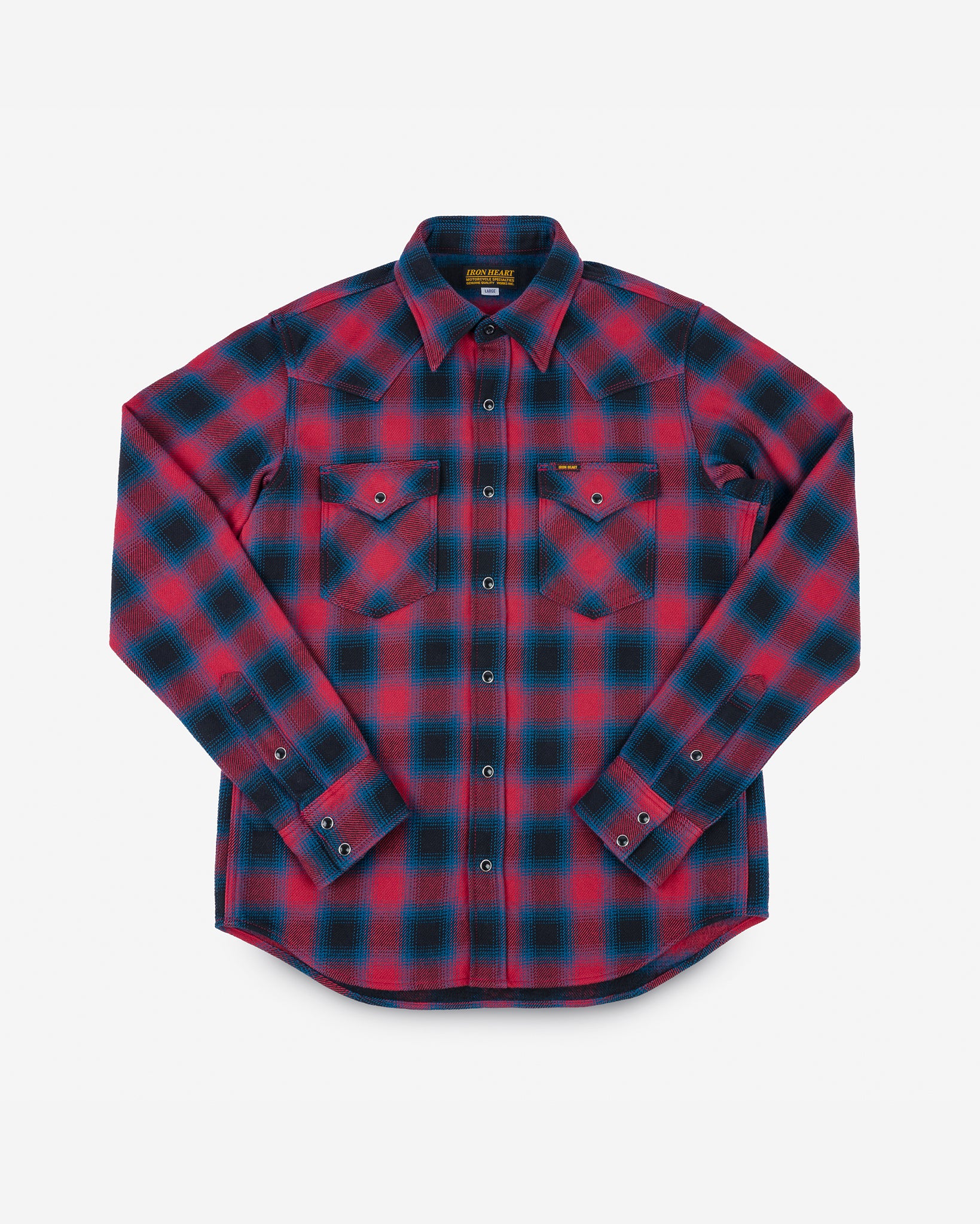 Ultra Heavy Flannel Ombré Check Western Shirt - Red