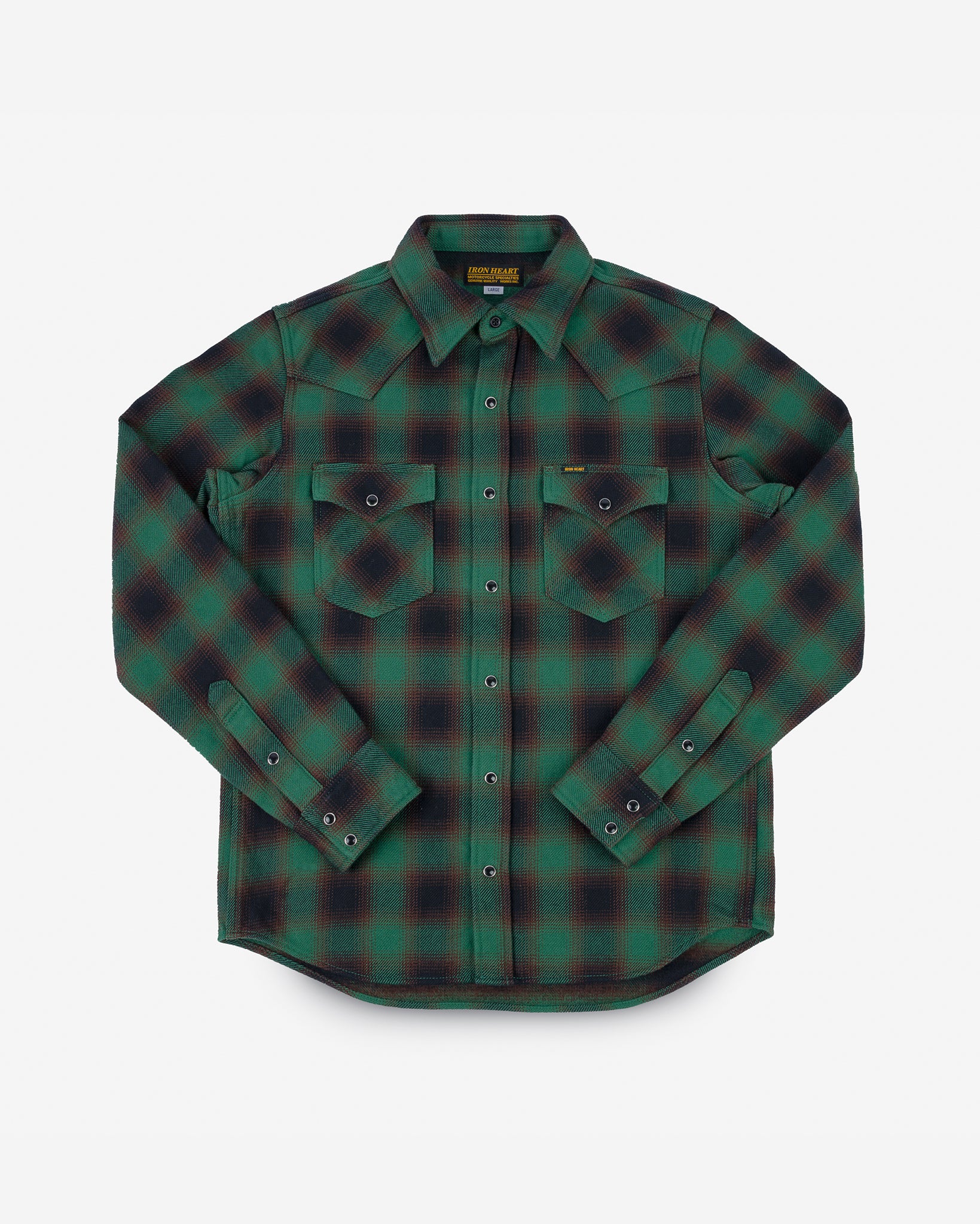Ultra Heavy Flannel Ombré Check Western Shirt - Green