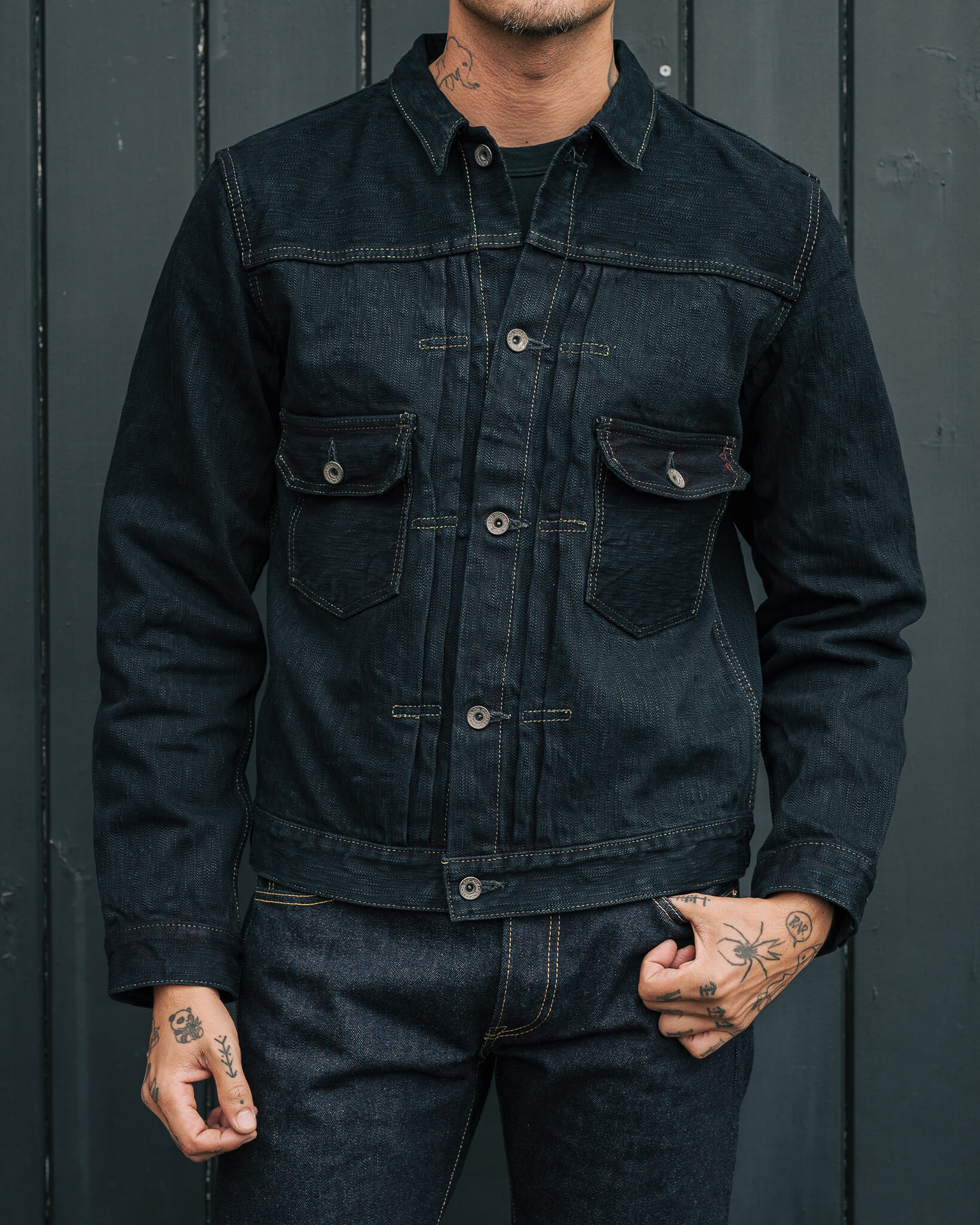 16oz Slubby Selvedge Denim Type II Jacket - Indigo Overdyed Black