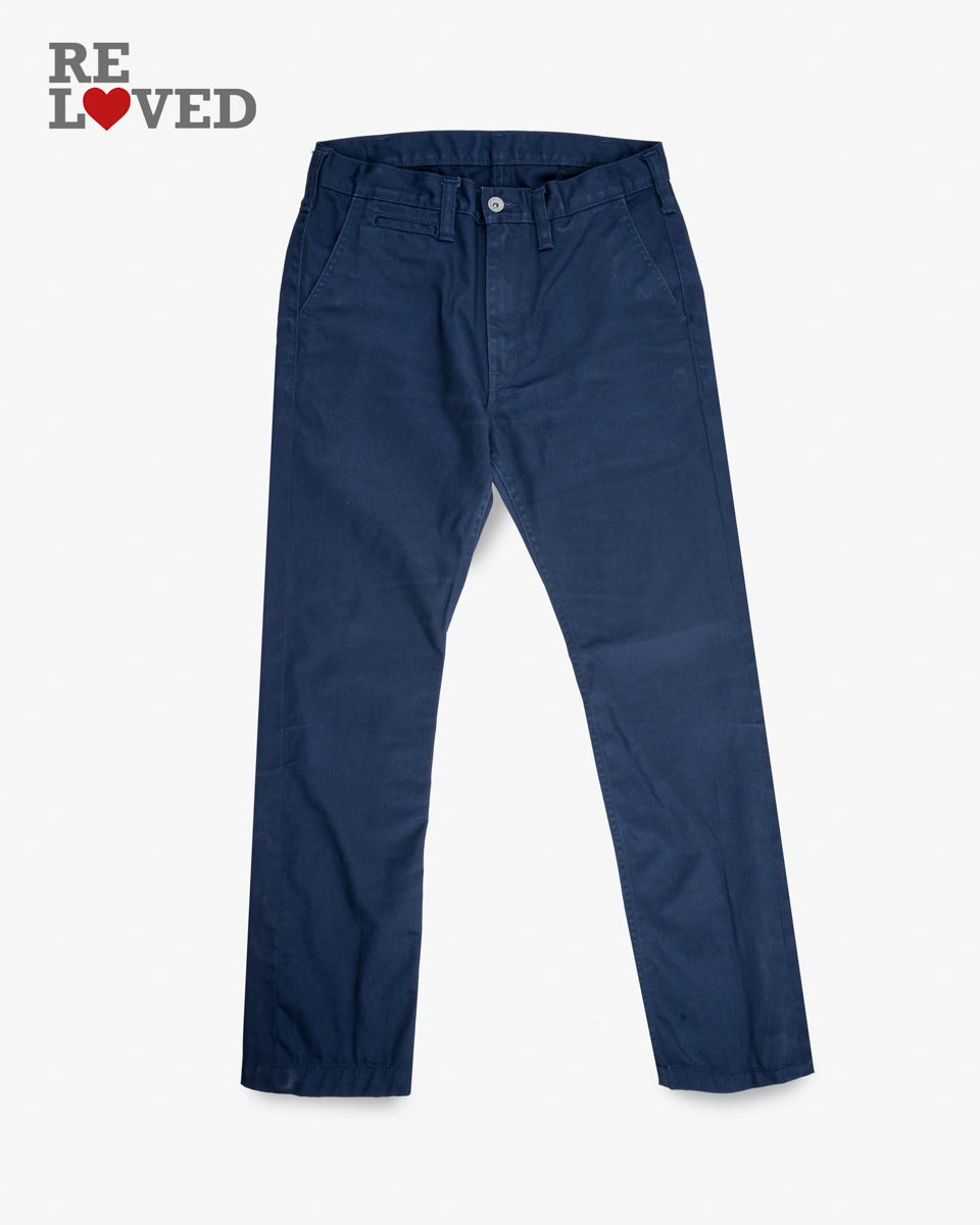 9oz Mercerised Selvedge Cotton Slim Tapered Chinos - Navy (IH-721-NAV) Tag 32, Hemmed to 29.5"