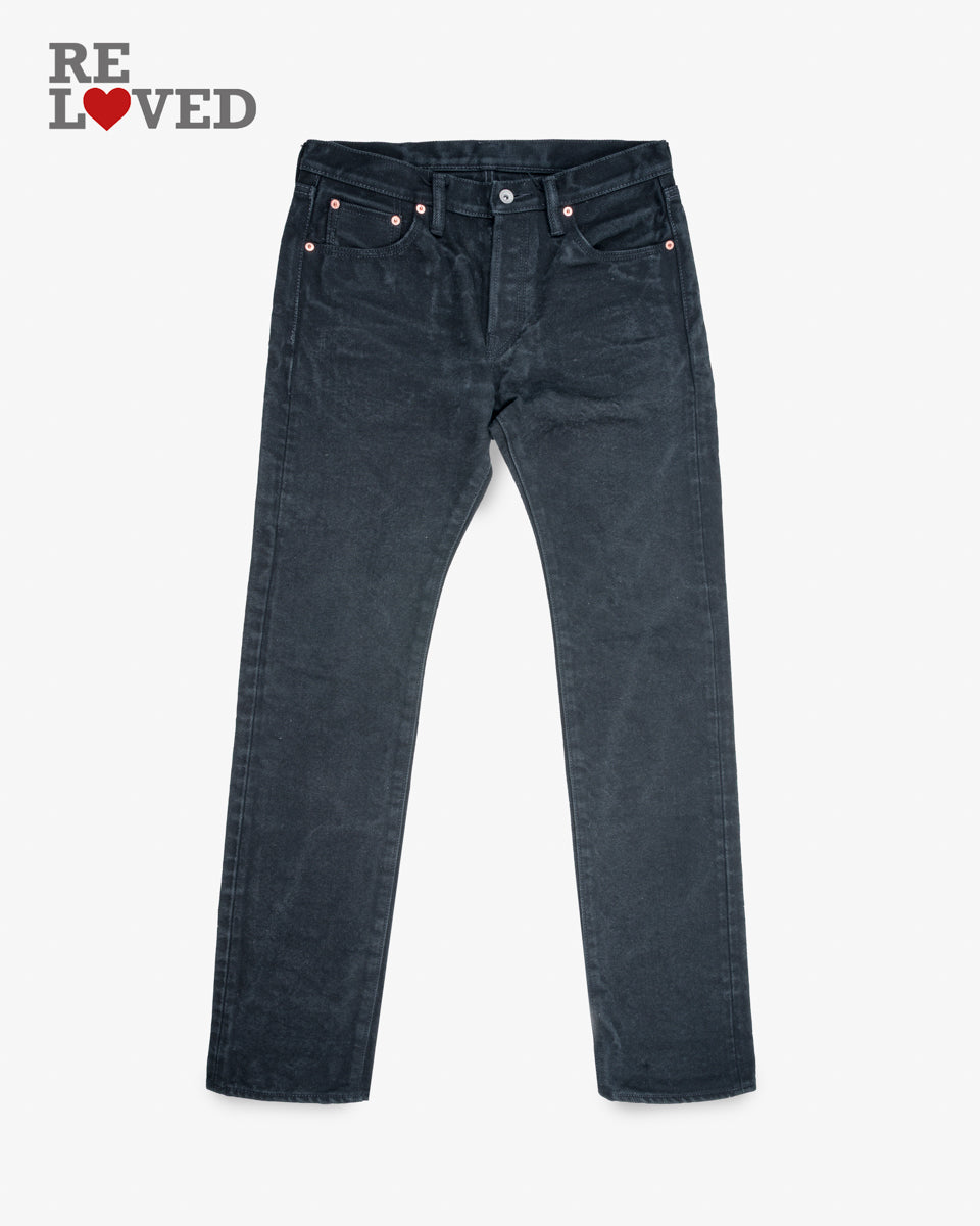 21oz Selvedge Denim Slim Tapered Cut Jeans - Superblack Non-Fade (IH-777S-SB) Tag 35, Hemmed to 34.4"