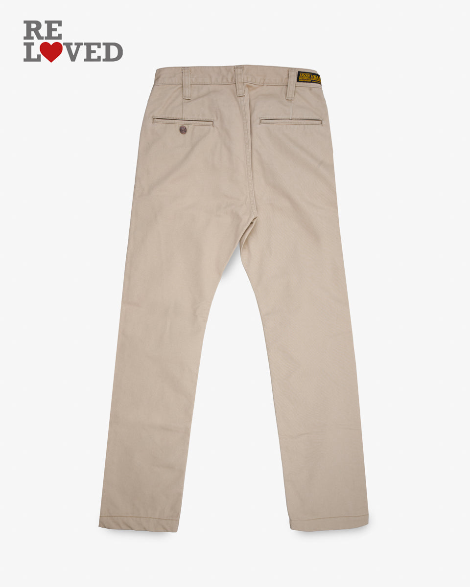 9oz Mercerised Selvedge Cotton Relaxed Tapered Cut Chinos - Khaki (IH-727-KHA) Tag 29, Hemmed to 28.5"