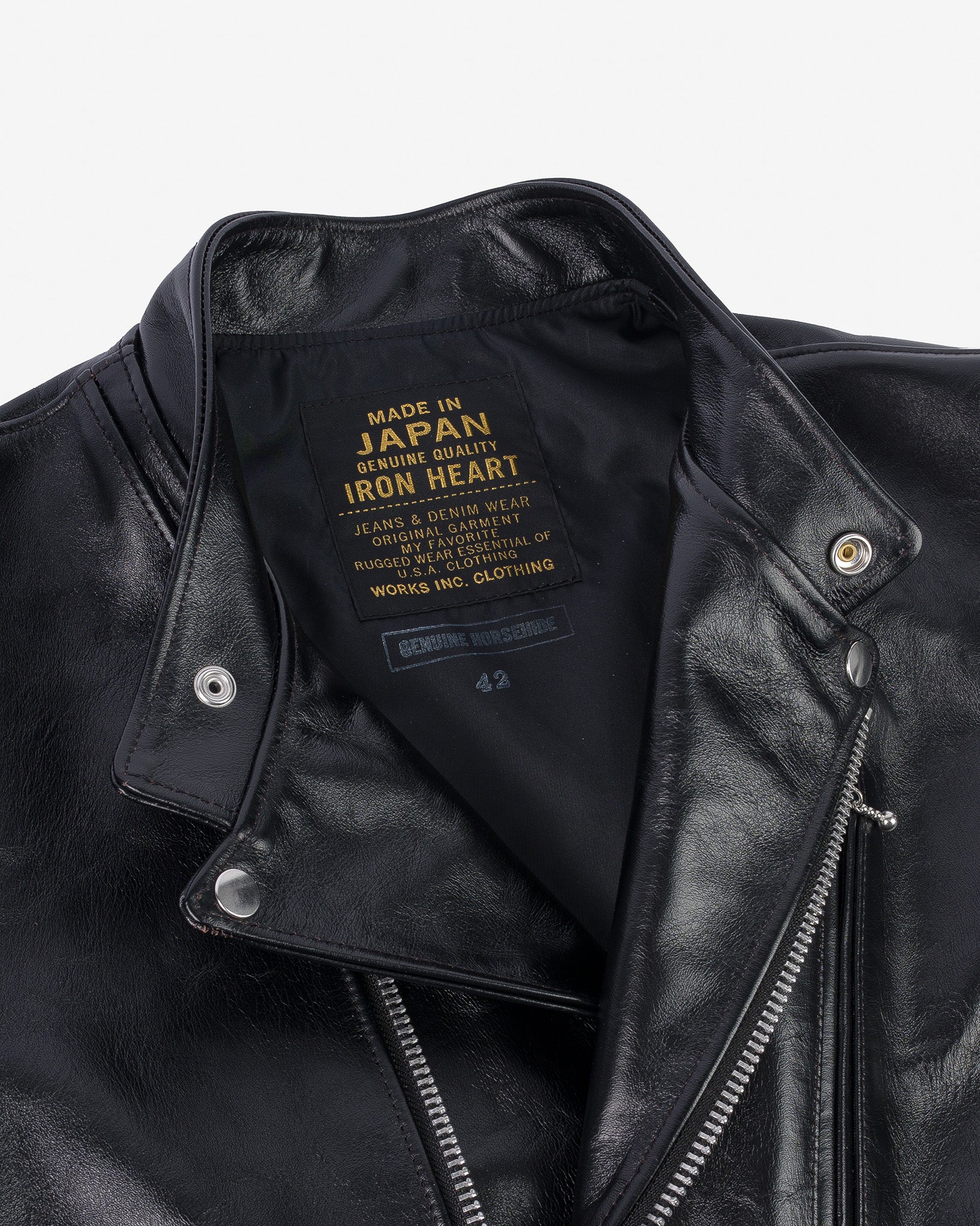 Japanese Horsehide Double Motorcycle Jacket - Black (IHJ-128-BLK) Size XL