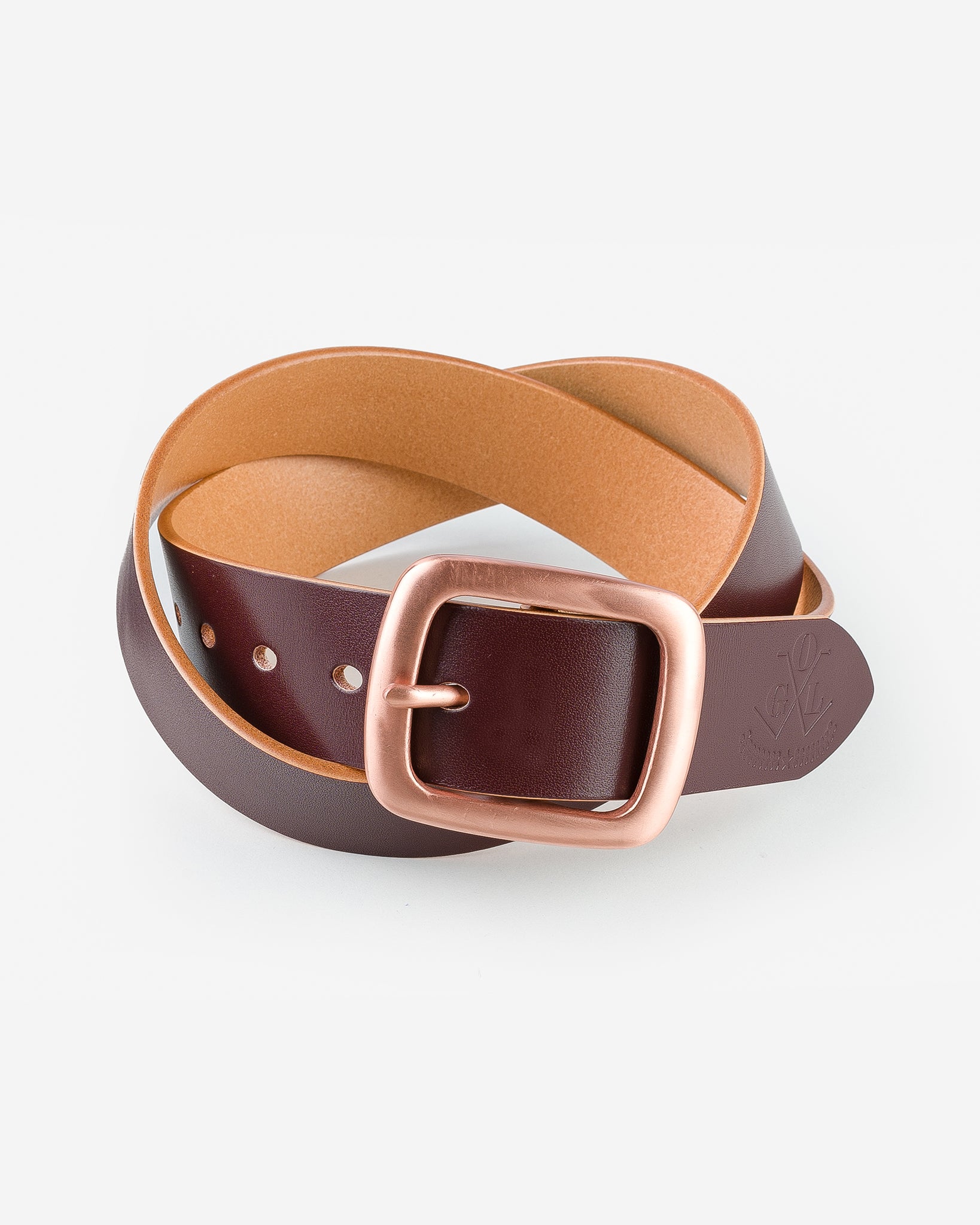OGL Single Prong Copper Garrison Buckle Leather Belt - Hand Dyed Brown