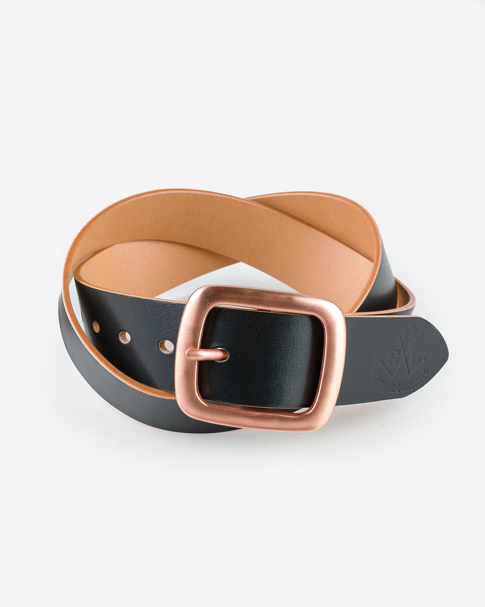OGL Single Prong Copper Garrison Buckle Leather Belt - Hand Dyed Black