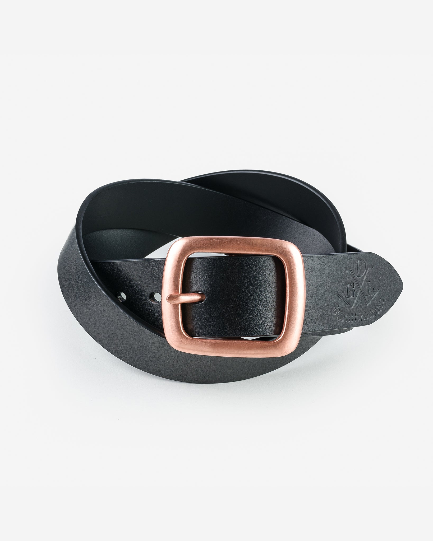 OGL Single Prong Copper Garrison Buckle Leather Belt - Full Dyed Black
