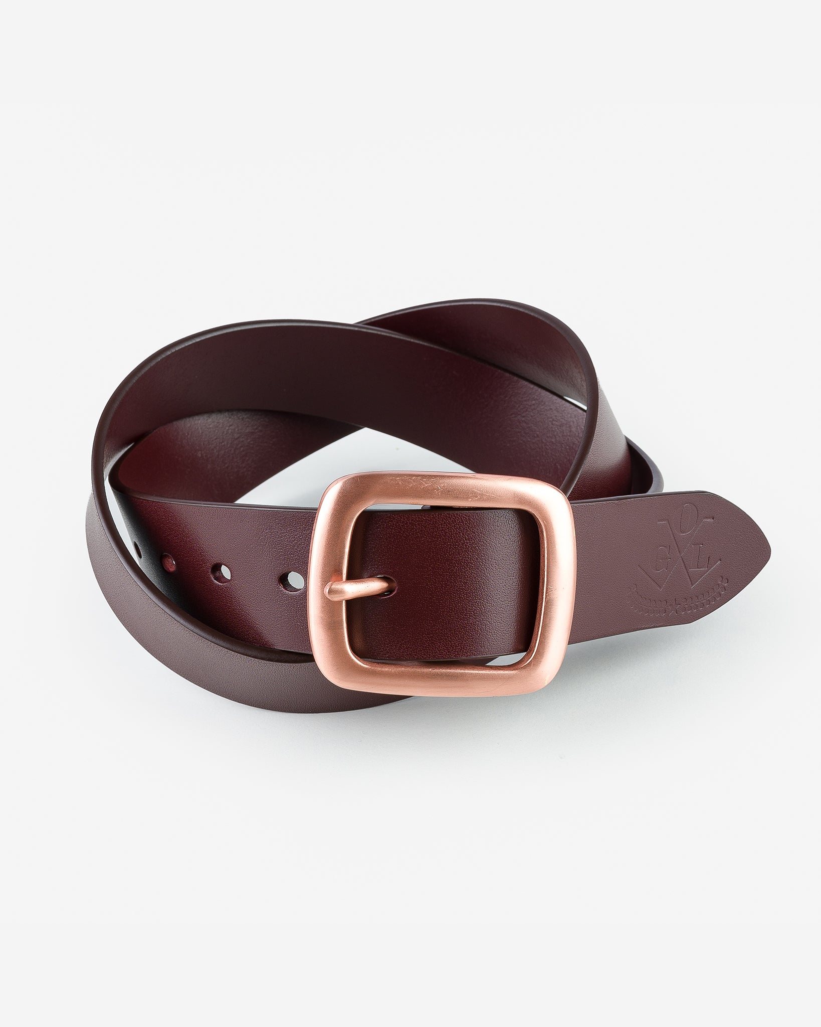 OGL Single Prong Copper Garrison Buckle Leather Belt - Full Dyed Brown