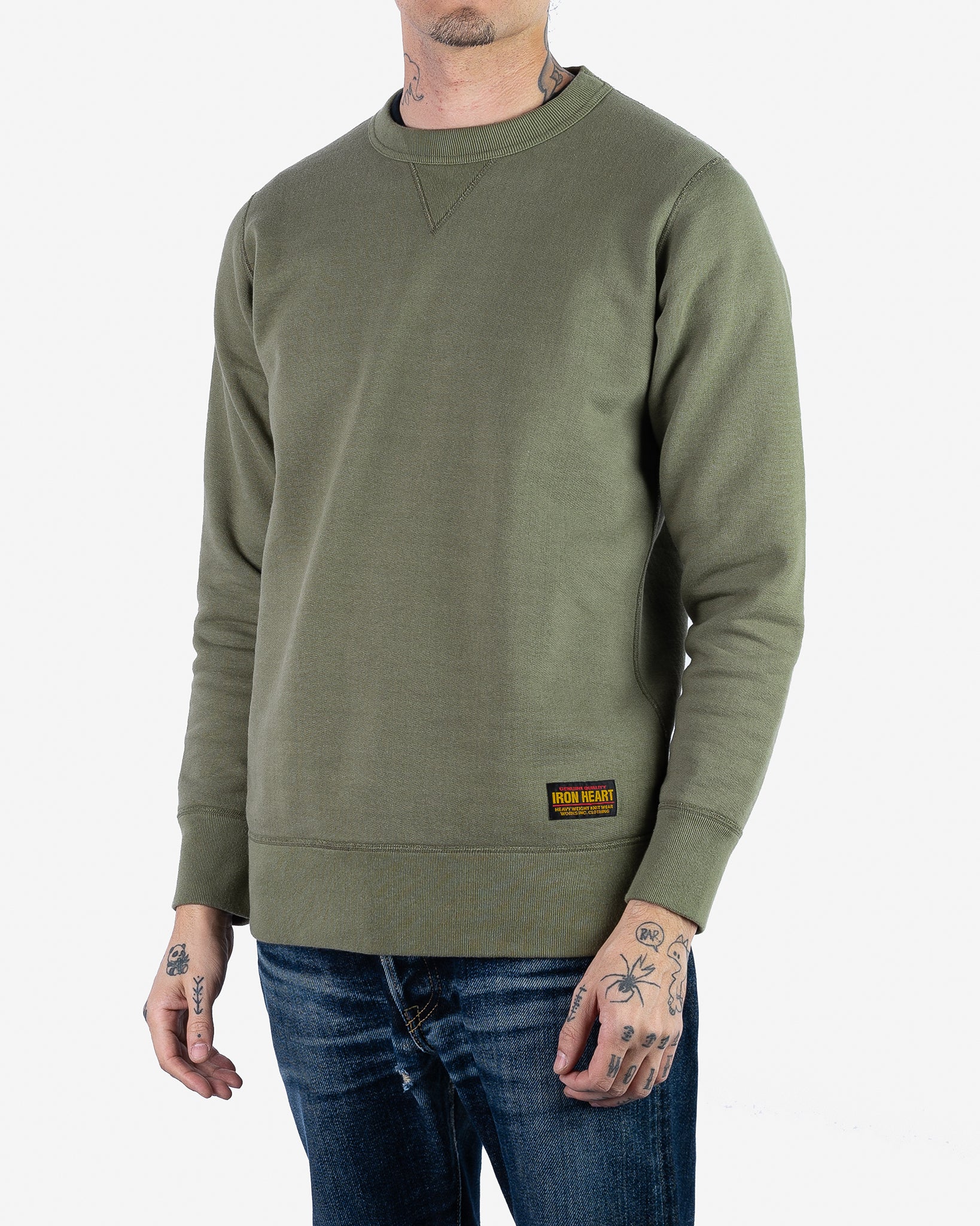 14oz Ultra Heavyweight Loopwheel Cotton Crew Neck Sweat - Olive