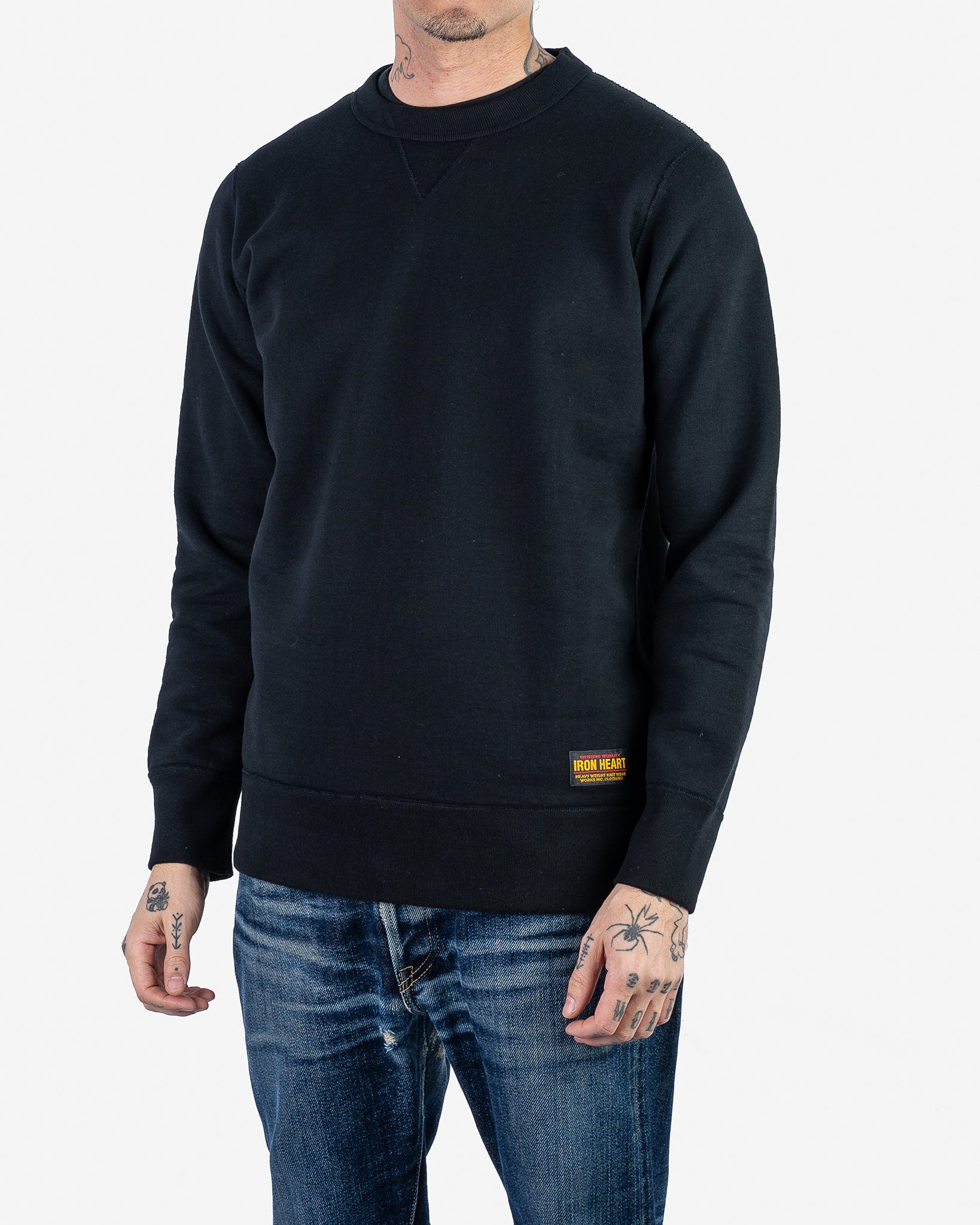 14oz Ultra Heavyweight Loopwheel Cotton Crew Neck Sweat - Black