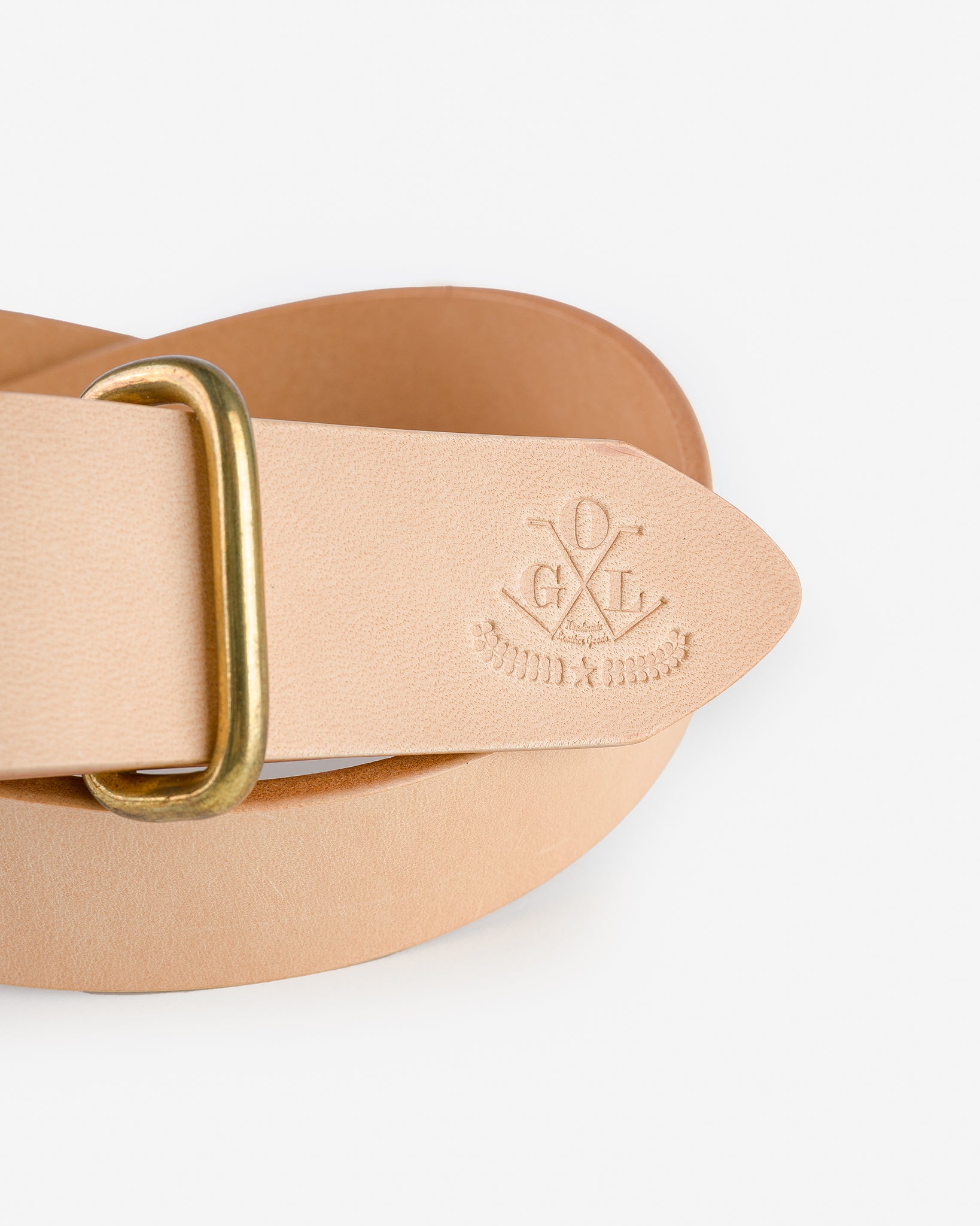 OGL Single Prong Brass Roller Buckle Leather Belt - Natural