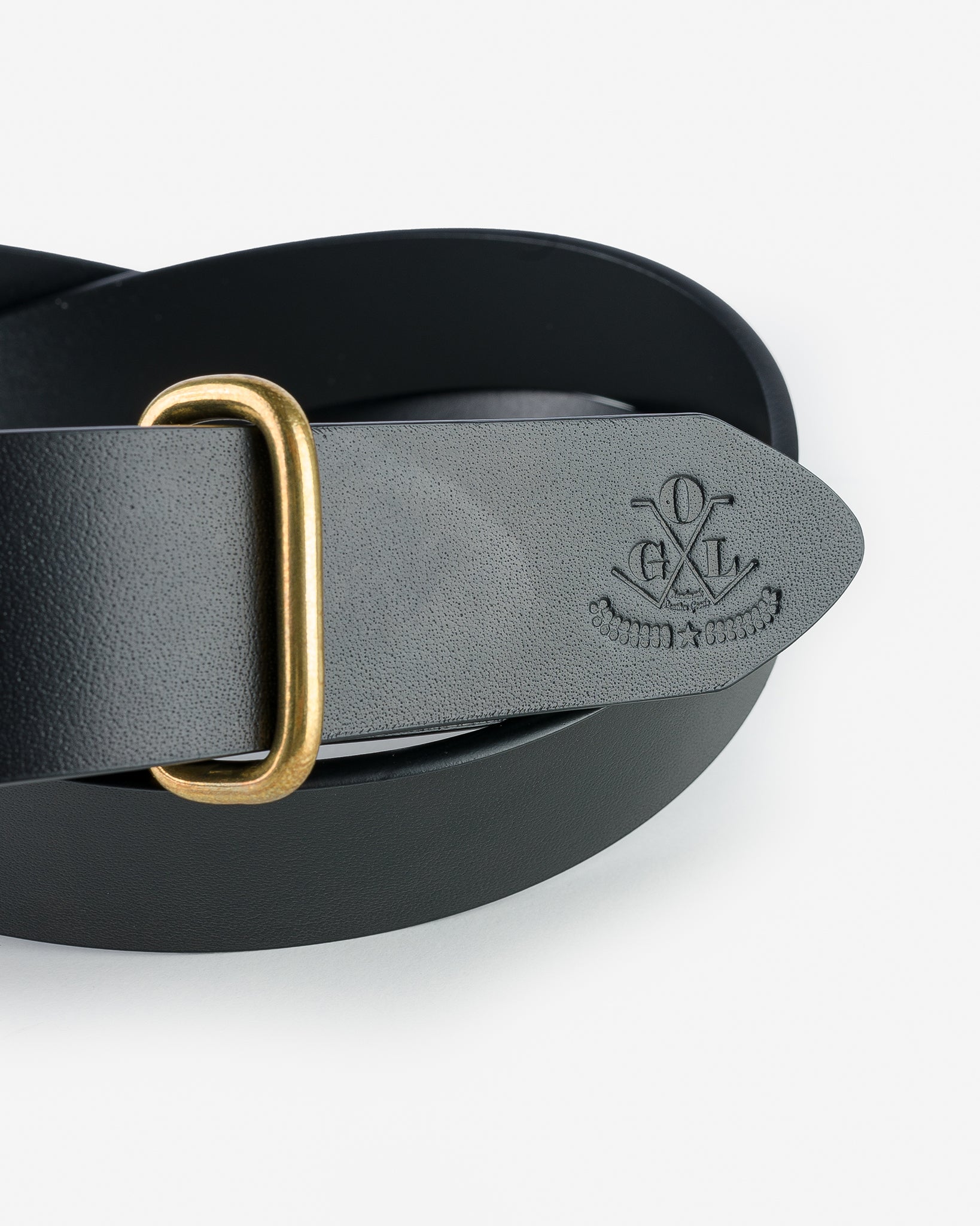 OGL Single Prong Brass Roller Buckle Leather Belt - Full Dyed Black