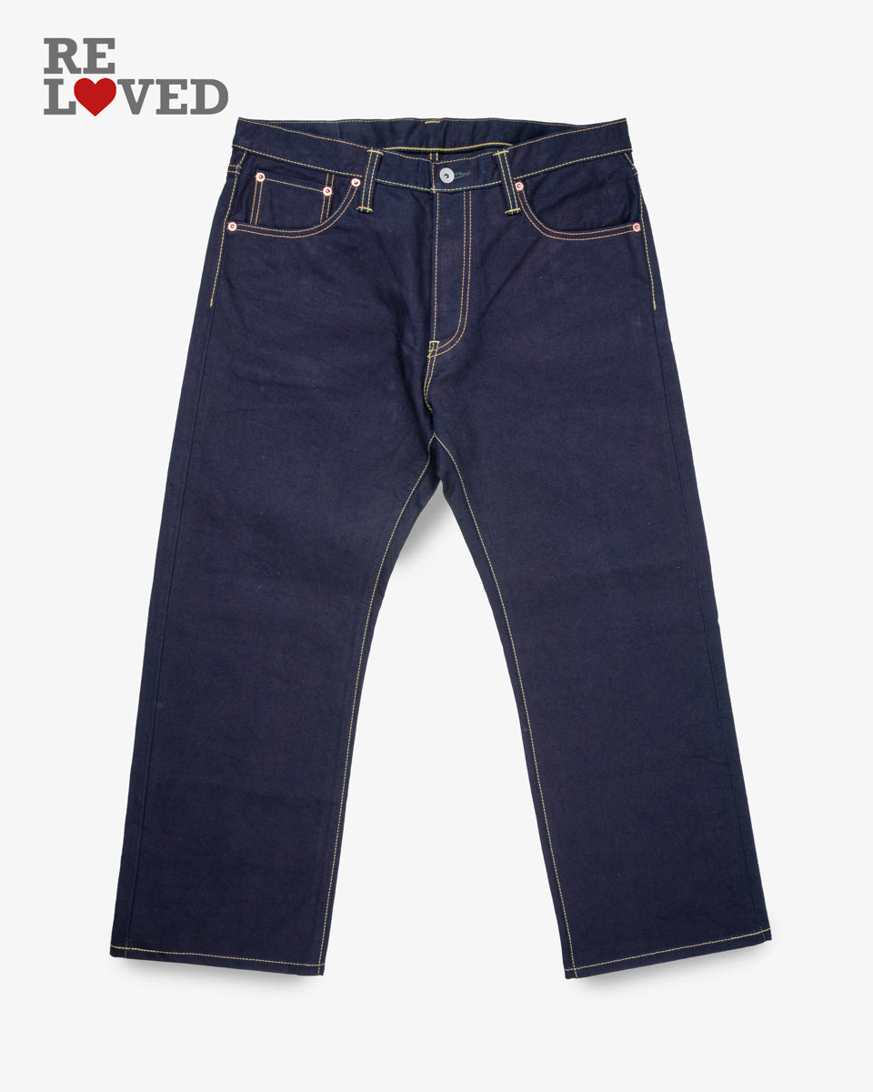 14oz Selvedge Denim Straight Cut Jeans - Indigo/Black (IH-634s-142ib) Tag 36, Hemmed to 27.0"