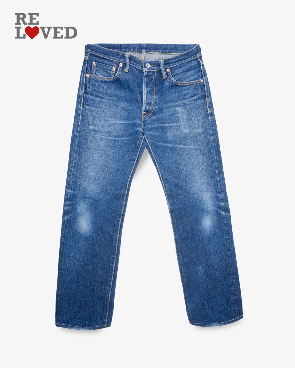 18oz Vintage Selvedge Denim Slim Straight Cut Jeans - Indigo (IH-666s-18) Tag Size 34, Hemmed to 29.0"