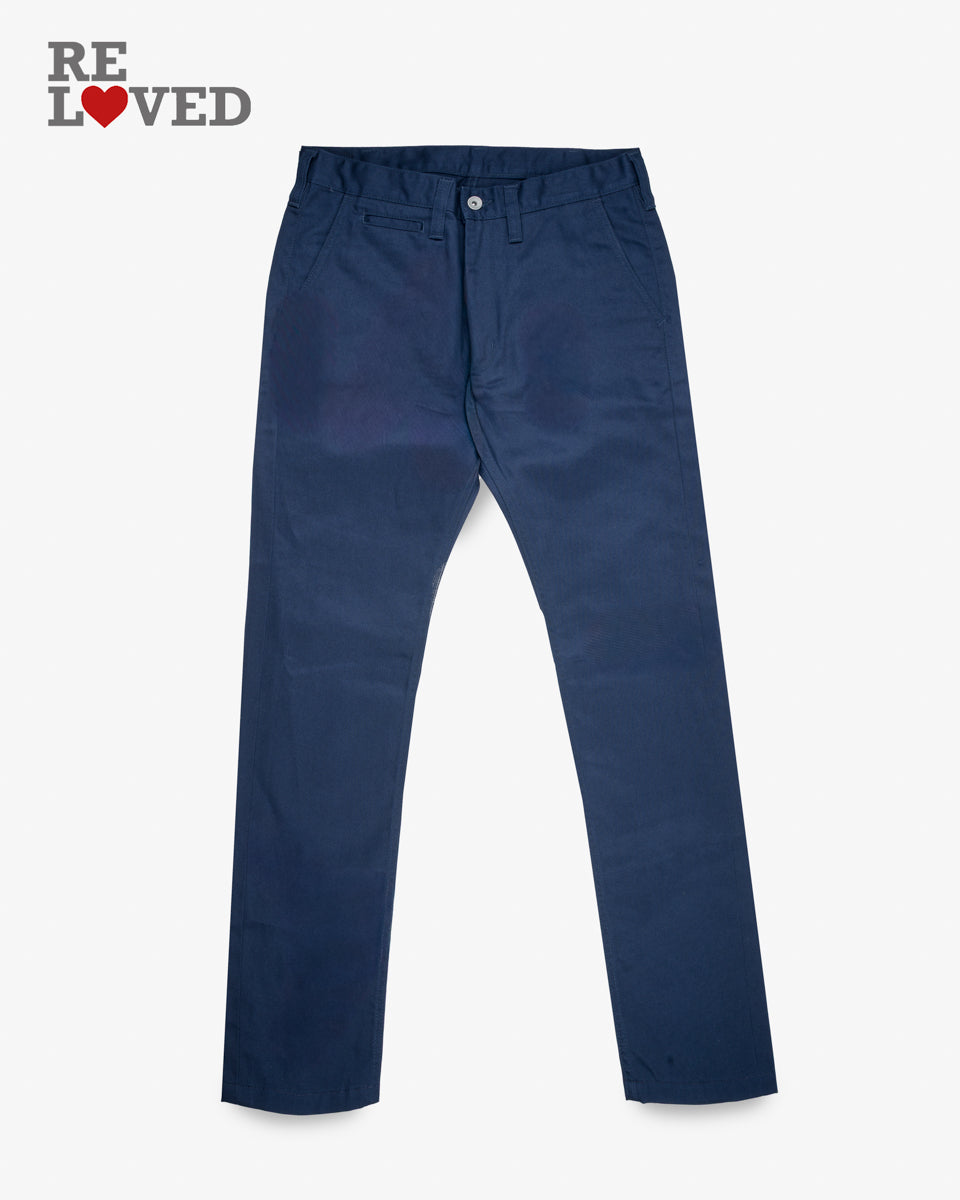 9oz Mercerised Selvedge Cotton Relaxed Tapered Cut Chinos - Navy (IH-727-NAV) Tag 31, Hemmed to 33.5"