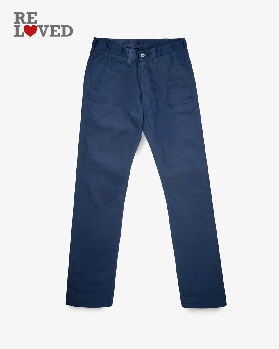 9oz Mercerised Selvedge Cotton Relaxed Tapered Cut Chinos - Navy (IH-727-NAV) Tag 33, Hemmed to 34.0"