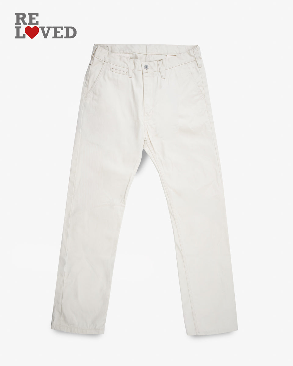 9oz Mercerised Selvedge Cotton Slim Tapered Chinos - Ivory (IH-721-IVO) Tag 35, Hemmed to 31.0"