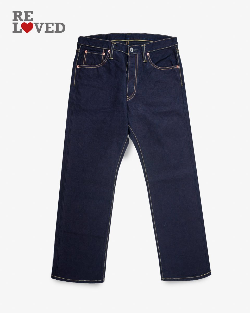 14oz Selvedge Denim Straight Cut Jeans - Indigo/Black (IH-634s-142ib) Tag 34, Hemmed to 29.0"