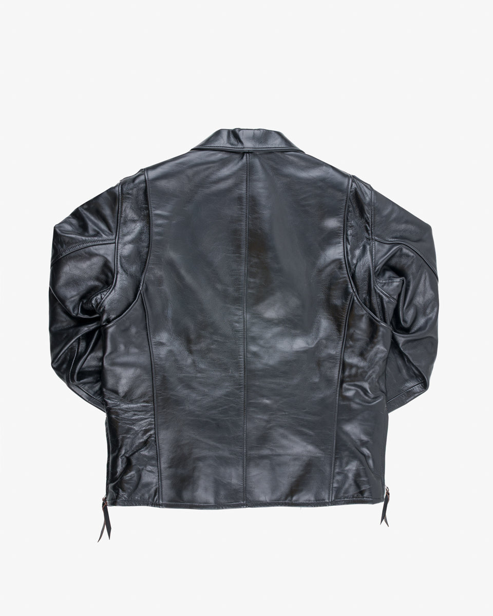 Japanese Horsehide Rider’s Jacket with Collar - Black (Tea-Core Dyed) (IHJ-54-BLK) Size XXL