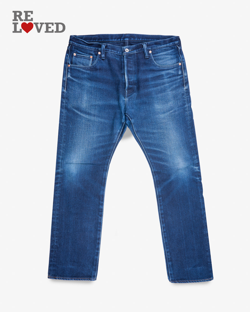 18oz Raw Selvedge Denim Slim Straight Cut - Indigo/Indigo (IH-666SII) Tag 40, Hemmed to 31.5"