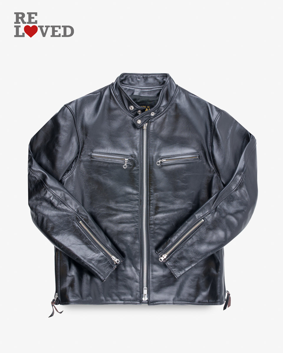 Japanese Horsehide Rider’s Jacket - Black (Tea-Core Dyed) (IHJ-35-BLK) Size XXL